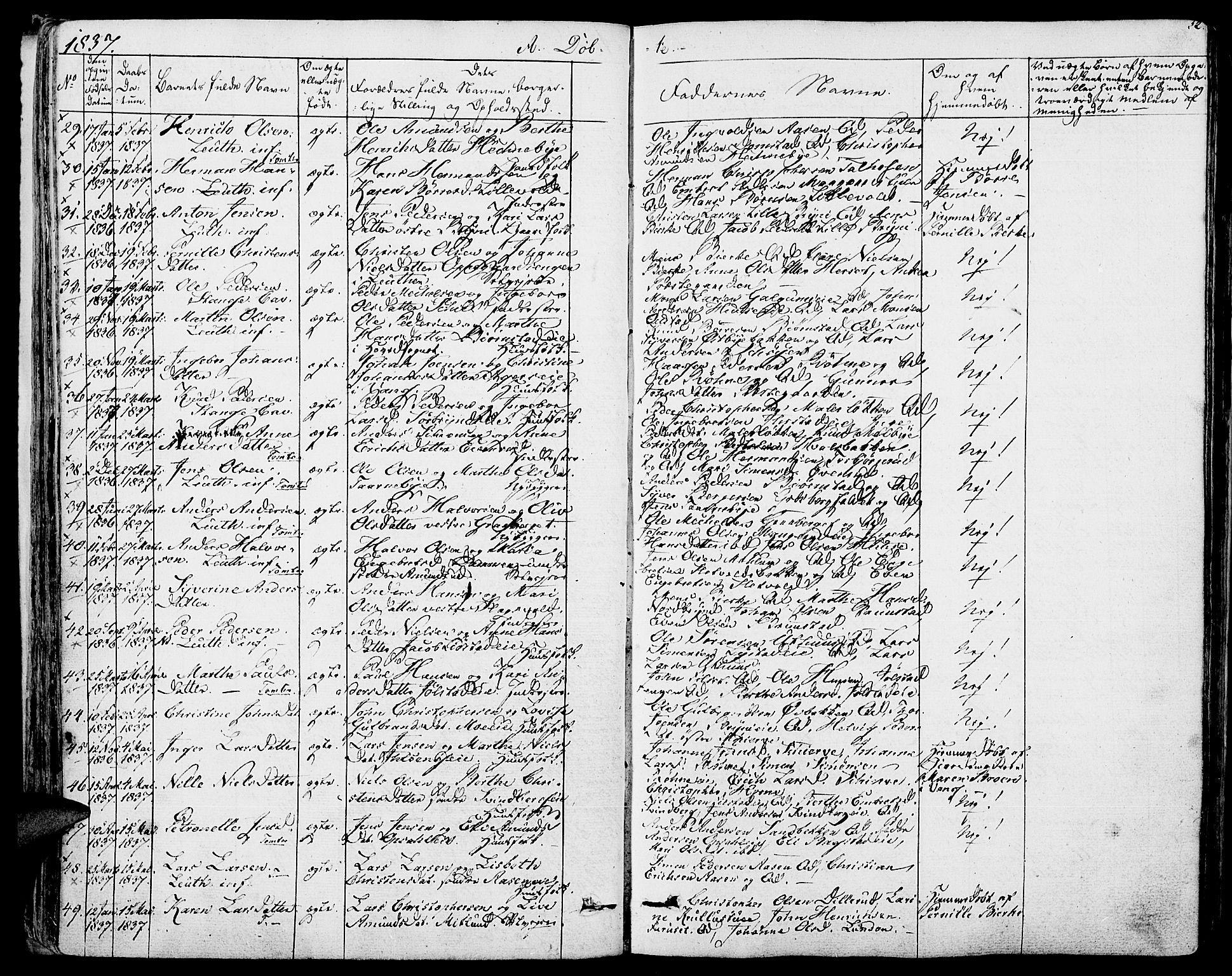 Romedal prestekontor, SAH/PREST-004/K/L0003: Parish register (official) no. 3, 1829-1846, p. 52