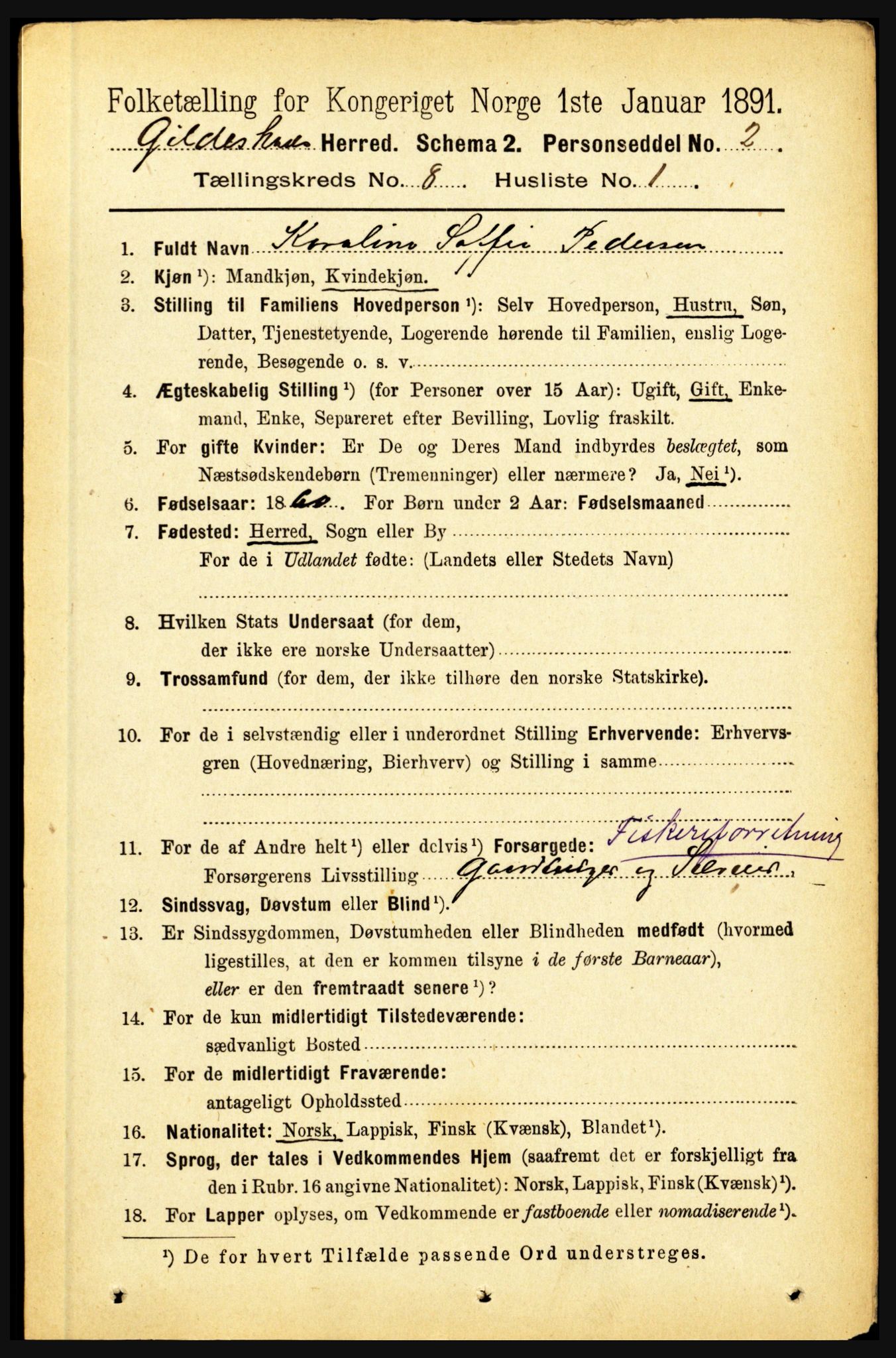 RA, 1891 census for 1838 Gildeskål, 1891, p. 2466