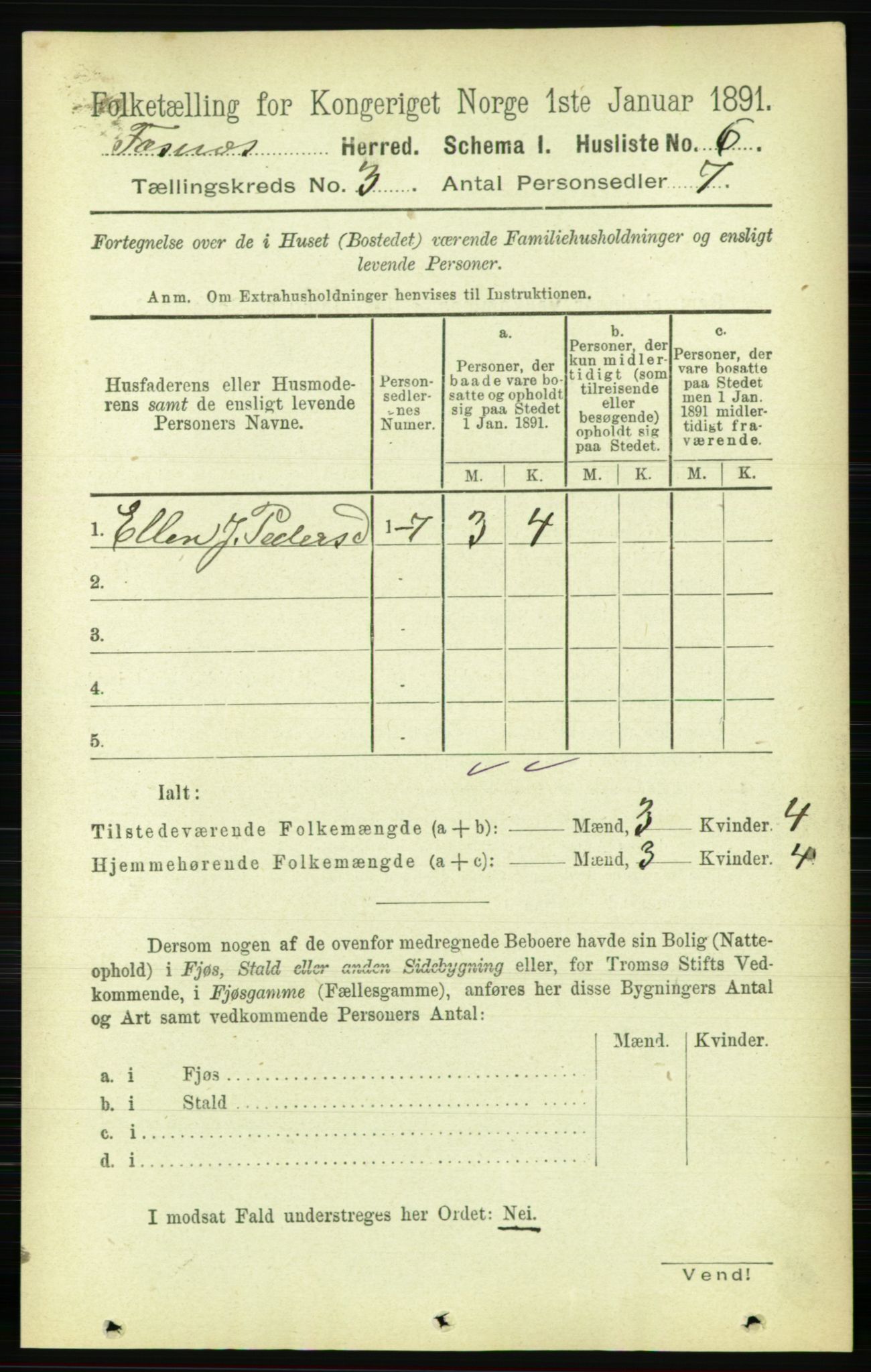 RA, 1891 census for 1748 Fosnes, 1891, p. 611