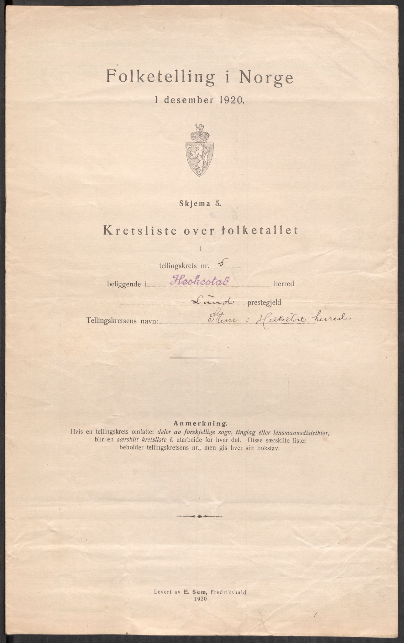 SAST, 1920 census for Heskestad, 1920, p. 18