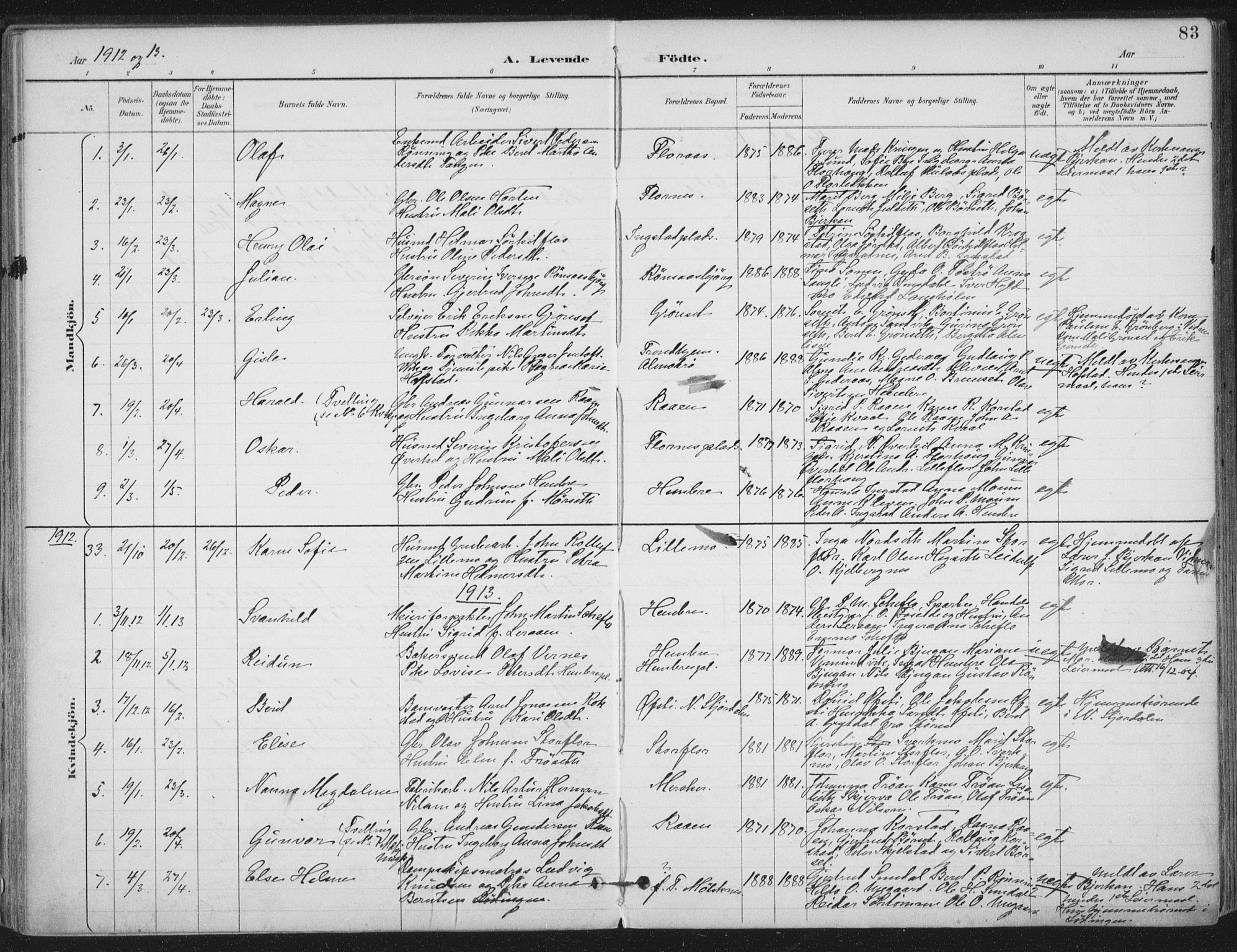 Ministerialprotokoller, klokkerbøker og fødselsregistre - Nord-Trøndelag, SAT/A-1458/703/L0031: Parish register (official) no. 703A04, 1893-1914, p. 83