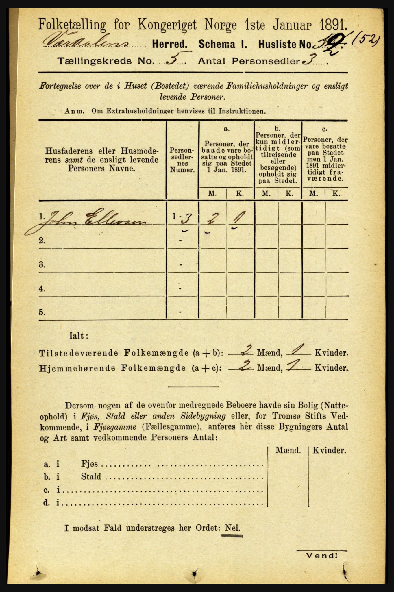 RA, 1891 census for 1721 Verdal, 1891, p. 2951