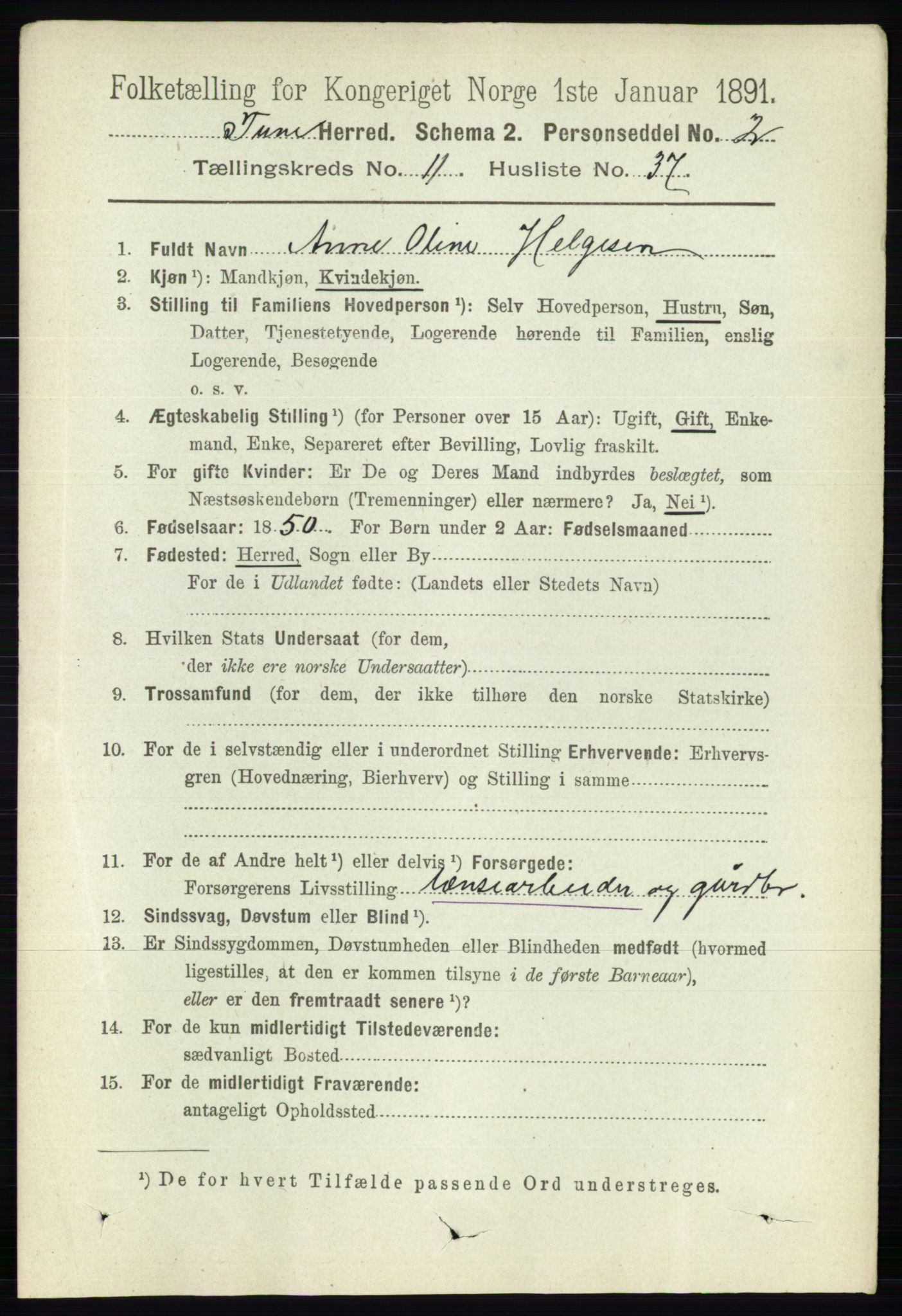 RA, 1891 census for 0130 Tune, 1891, p. 7150