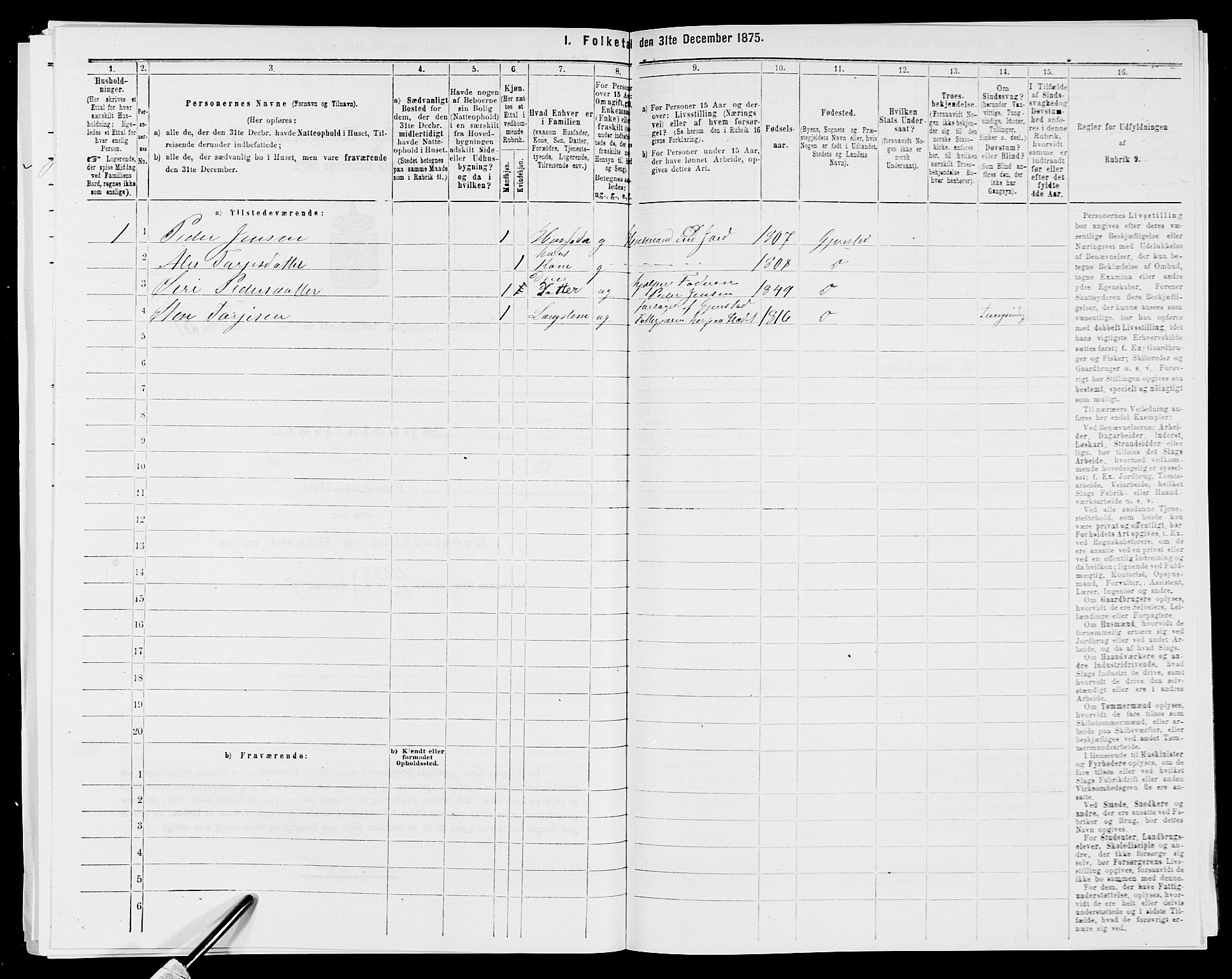 SAK, 1875 census for 0911P Gjerstad, 1875, p. 381