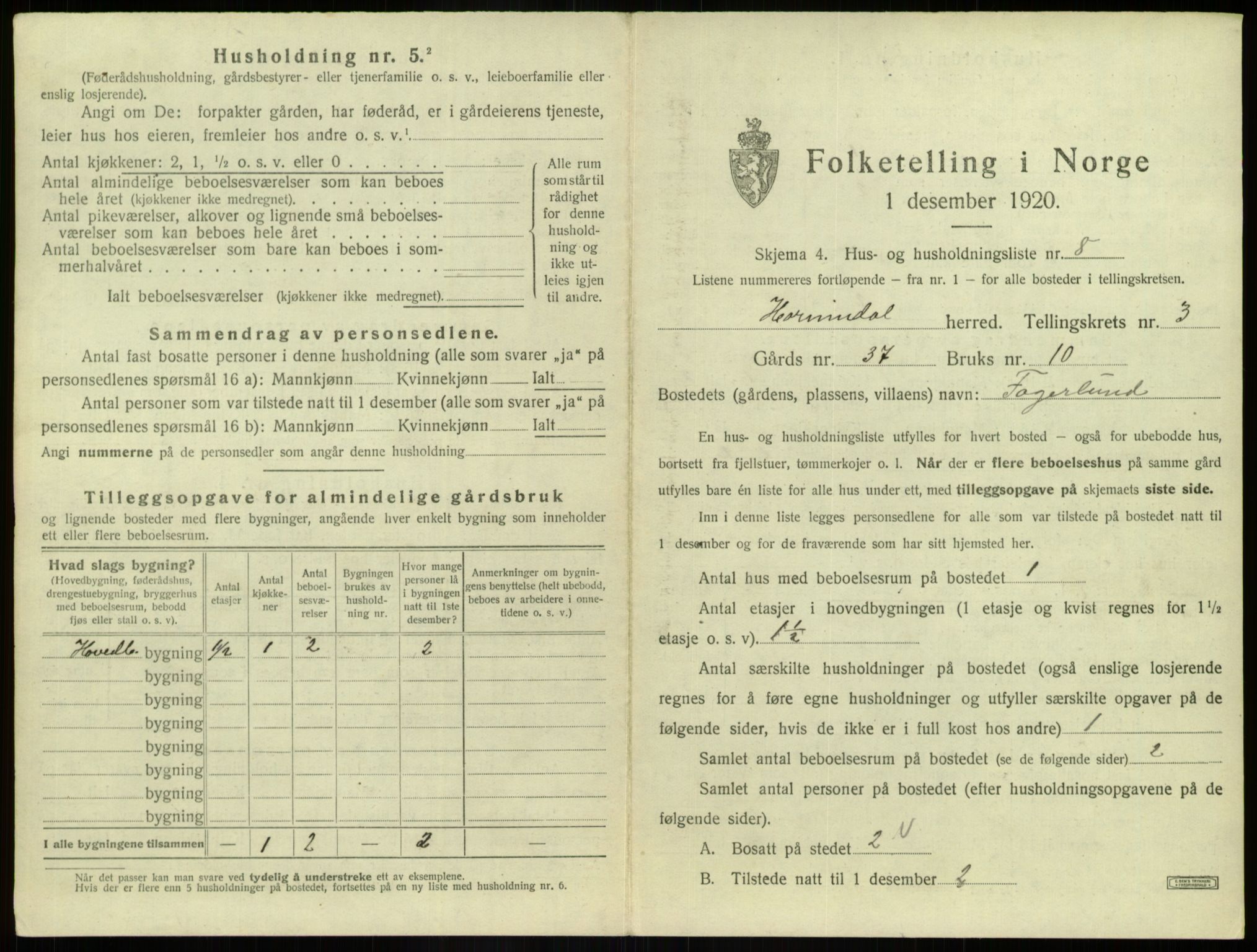 SAB, 1920 census for Hornindal, 1920, p. 117