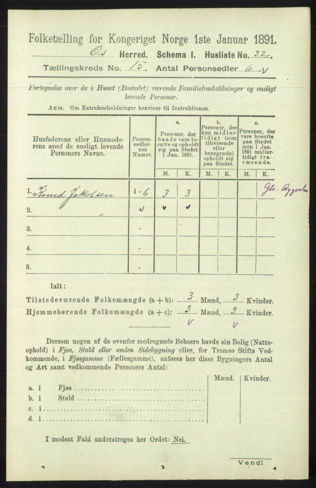 RA, 1891 census for 1243 Os, 1891, p. 3257