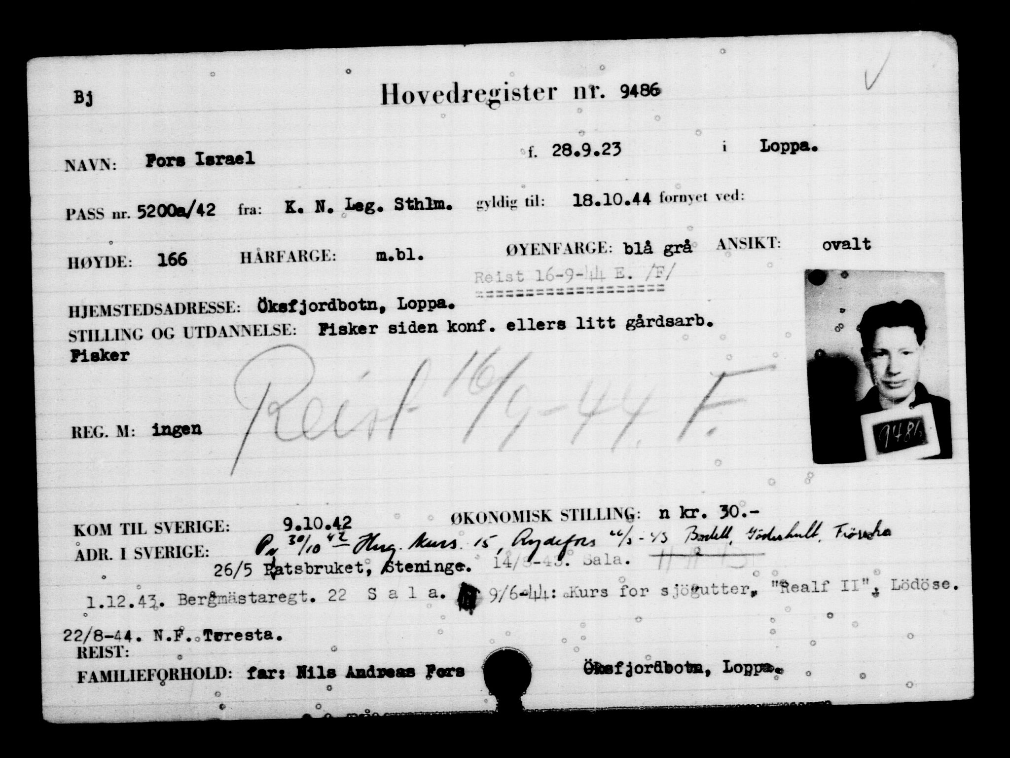 Utenriksstasjonene, Legasjonen i Stockholm, Flyktningkontoret, AV/RA-S-6753/V/Va/L0006: Kjesäterkartoteket, flyktninger med registreringsnr. 9400-12711, 1940-1945, p. 93