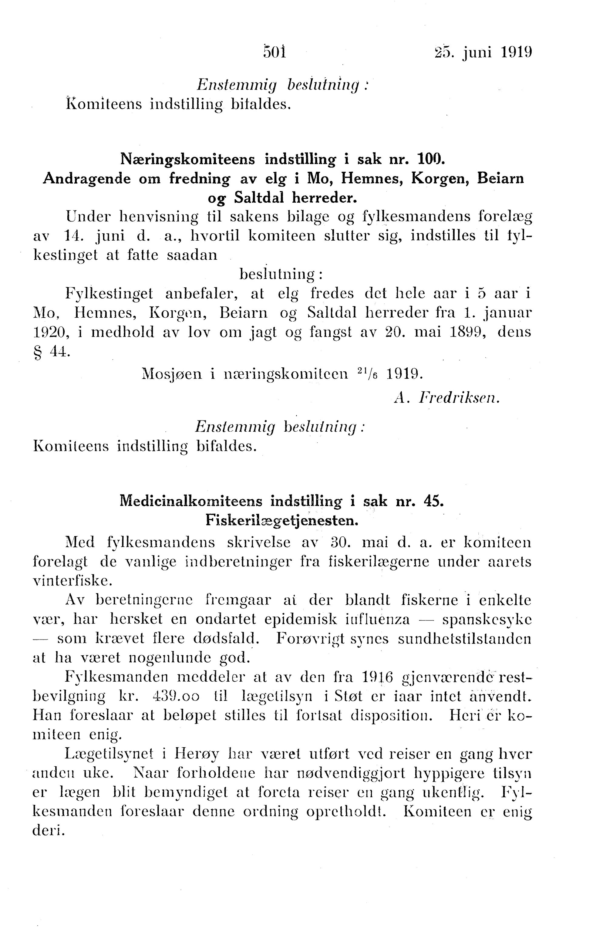 Nordland Fylkeskommune. Fylkestinget, AIN/NFK-17/176/A/Ac/L0042: Fylkestingsforhandlinger 1919, 1919