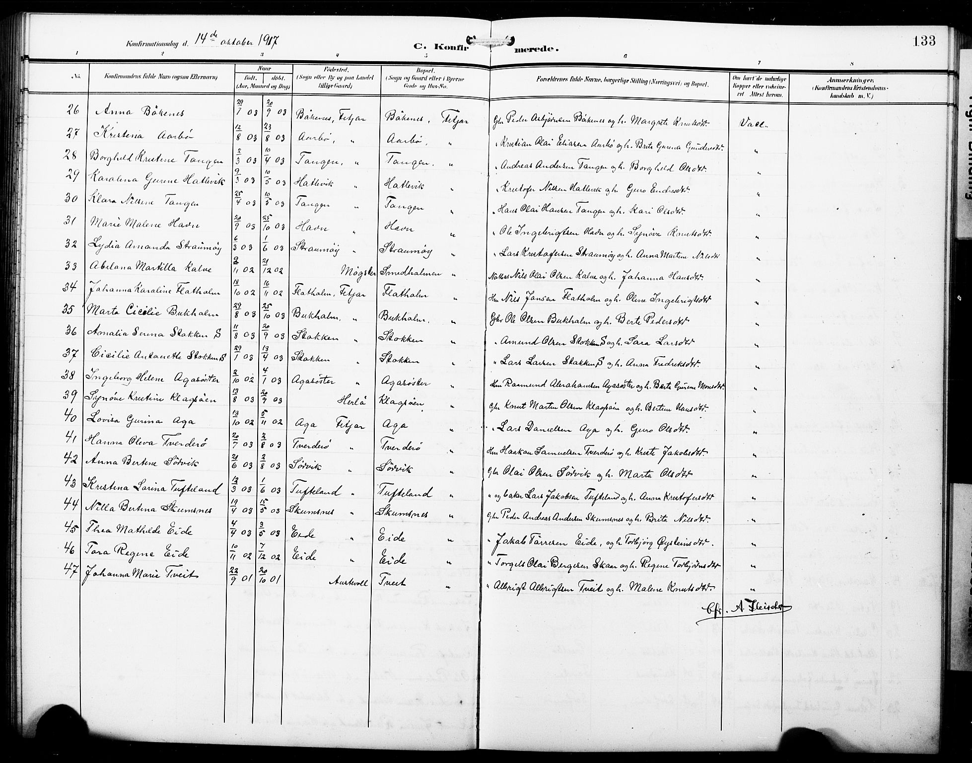Fitjar sokneprestembete, SAB/A-99926: Parish register (copy) no. B 1, 1906-1928, p. 133