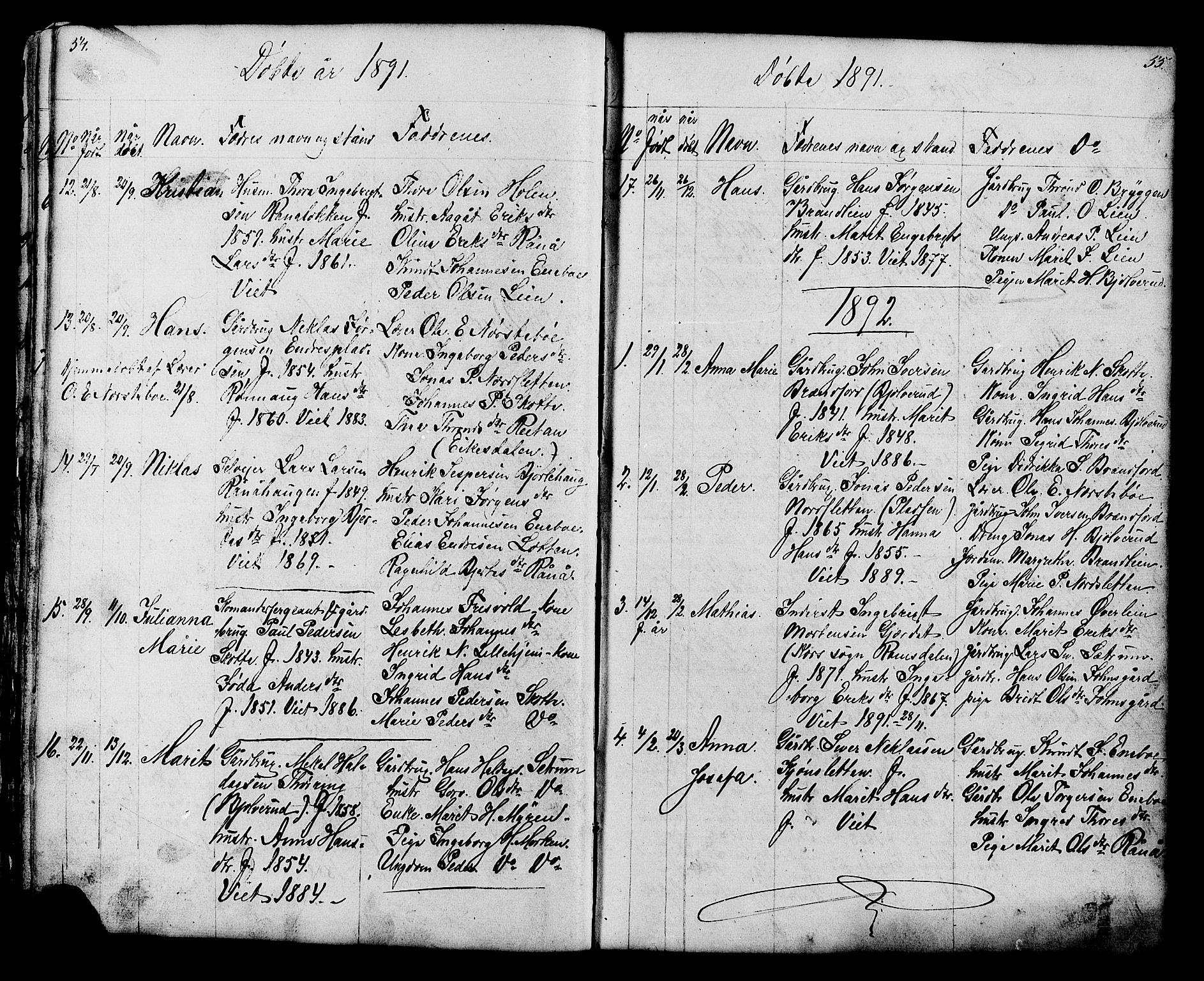 Lesja prestekontor, SAH/PREST-068/H/Ha/Hab/L0006: Parish register (copy) no. 6, 1871-1904, p. 54-55