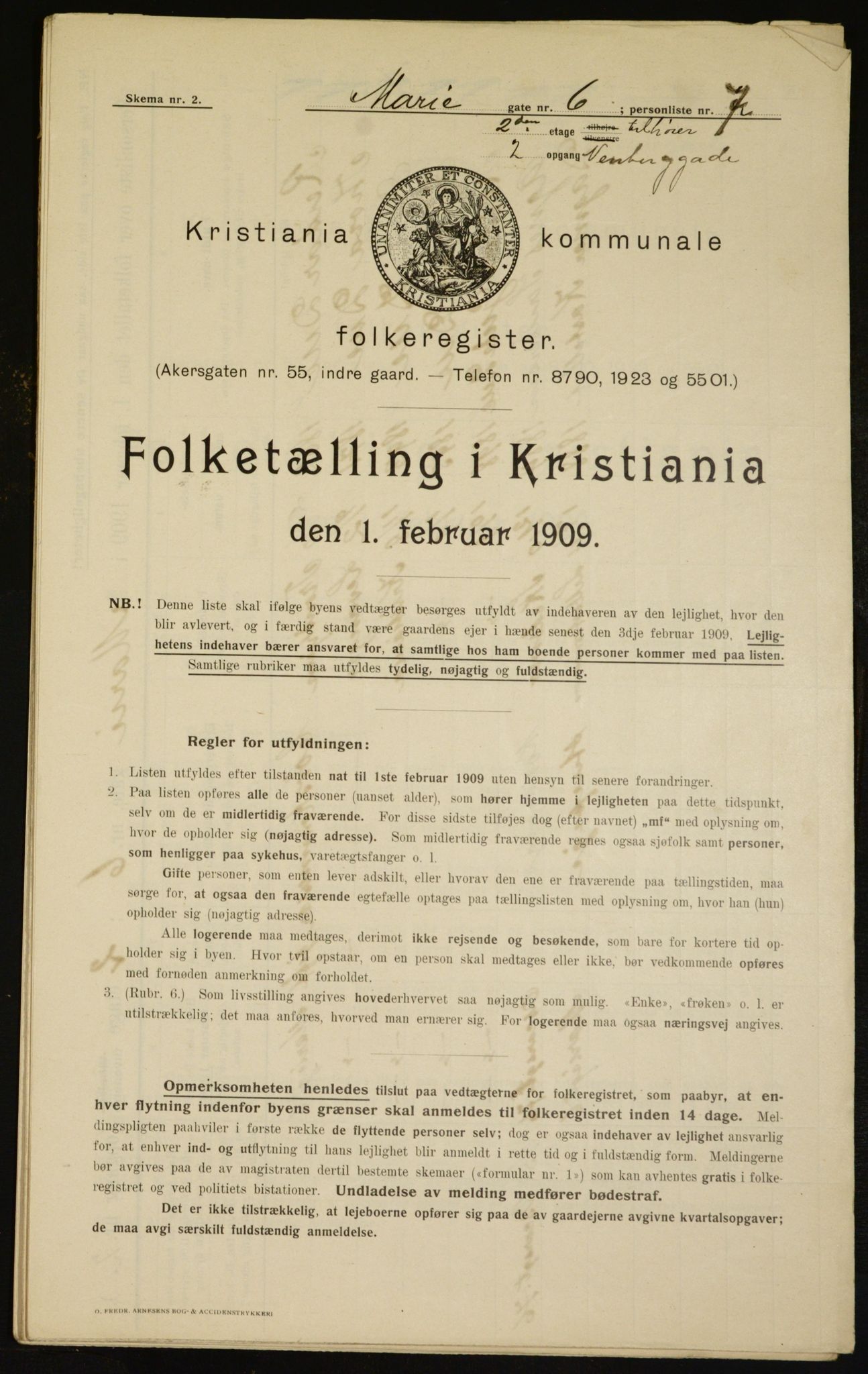 OBA, Municipal Census 1909 for Kristiania, 1909, p. 56903