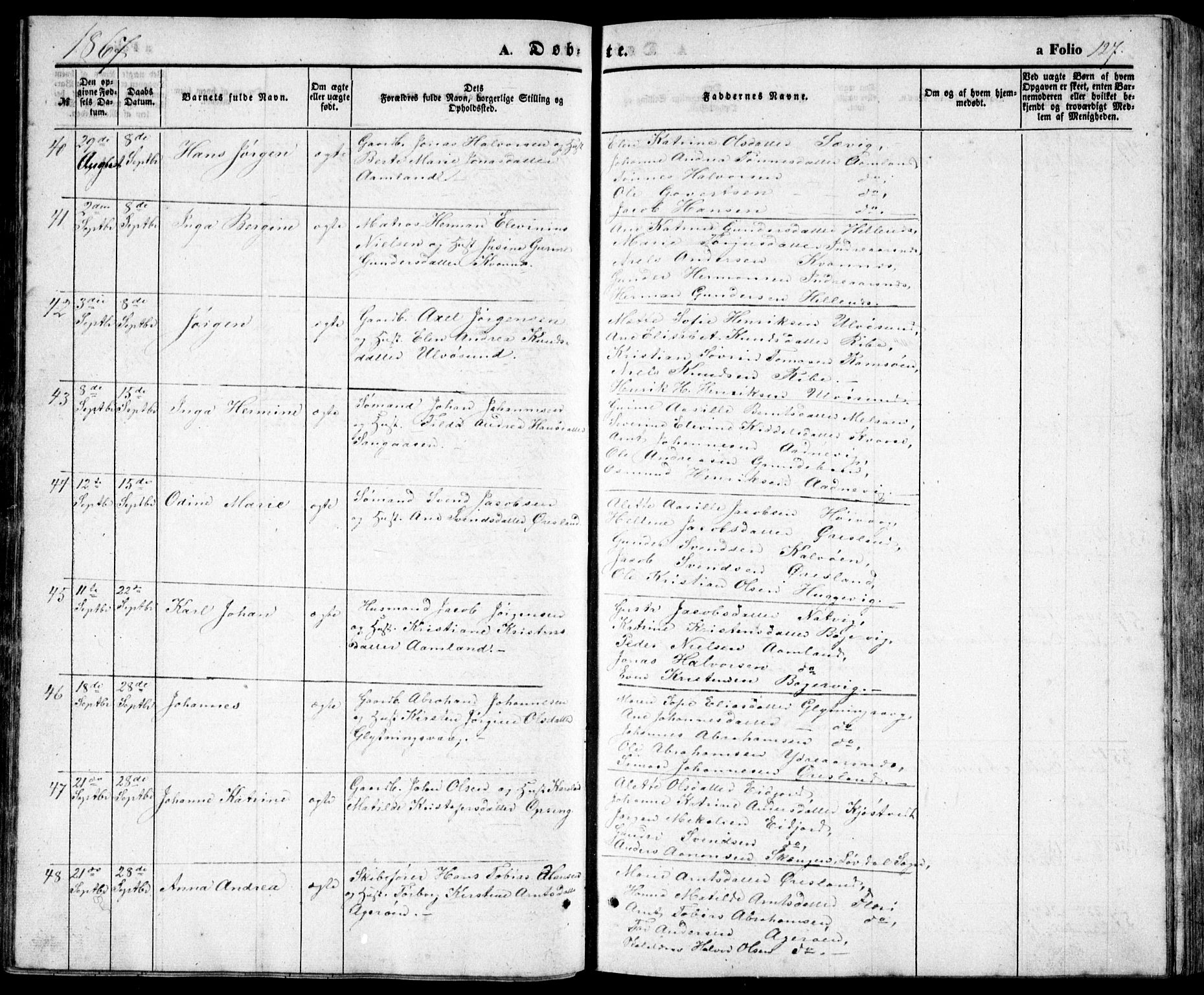 Høvåg sokneprestkontor, SAK/1111-0025/F/Fb/L0002: Parish register (copy) no. B 2, 1847-1869, p. 127