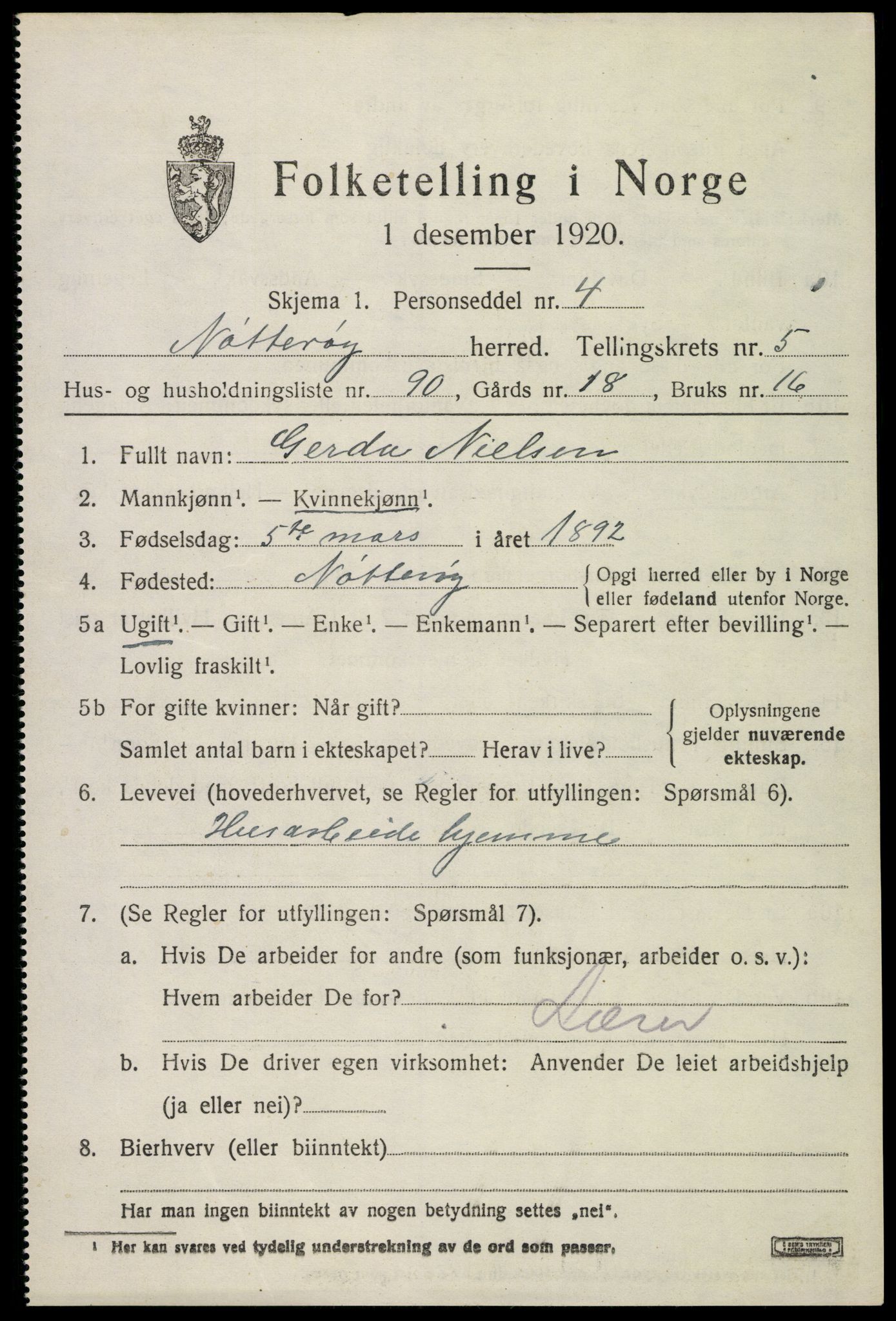 SAKO, 1920 census for Nøtterøy, 1920, p. 8421