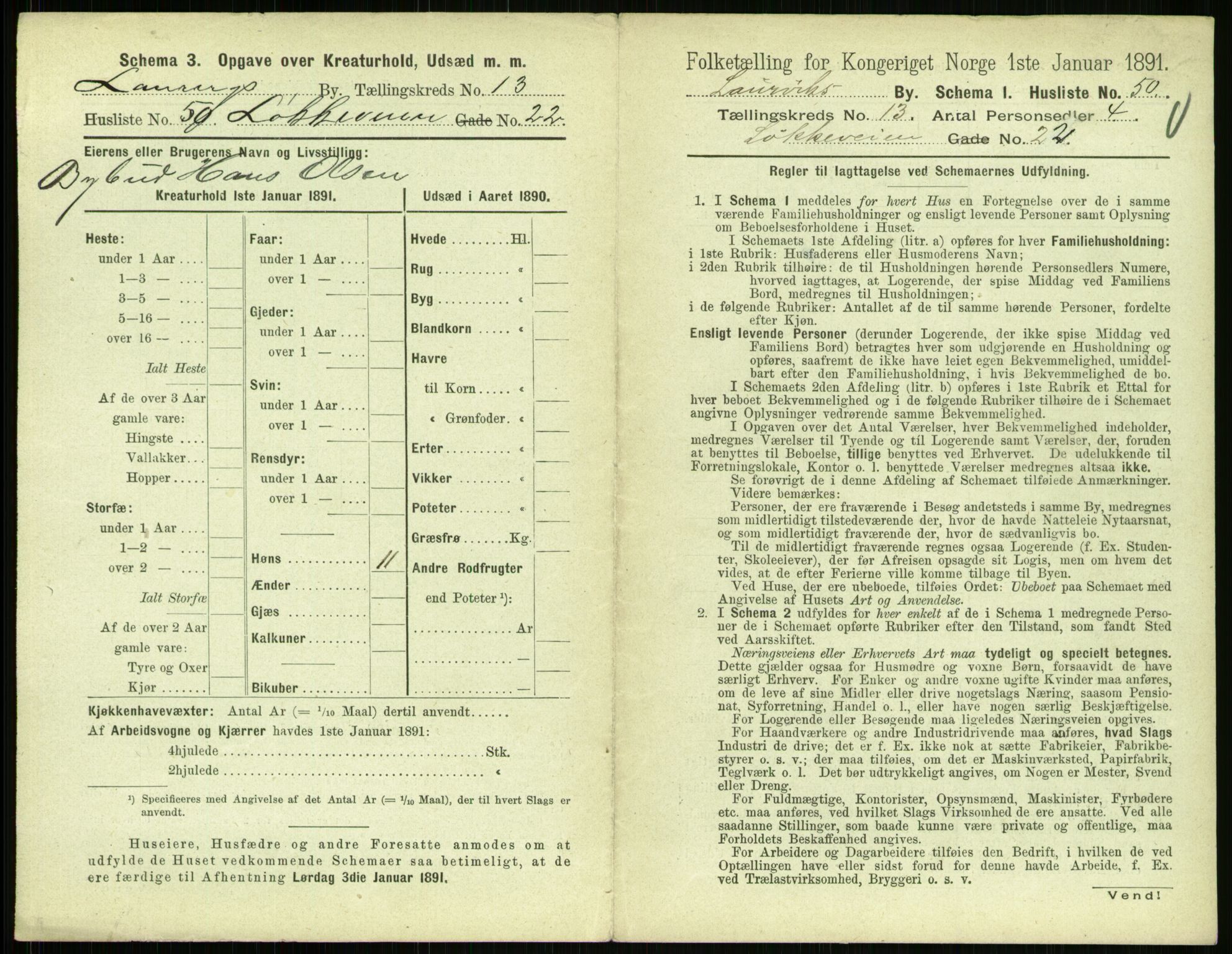 RA, 1891 census for 0707 Larvik, 1891, p. 1607