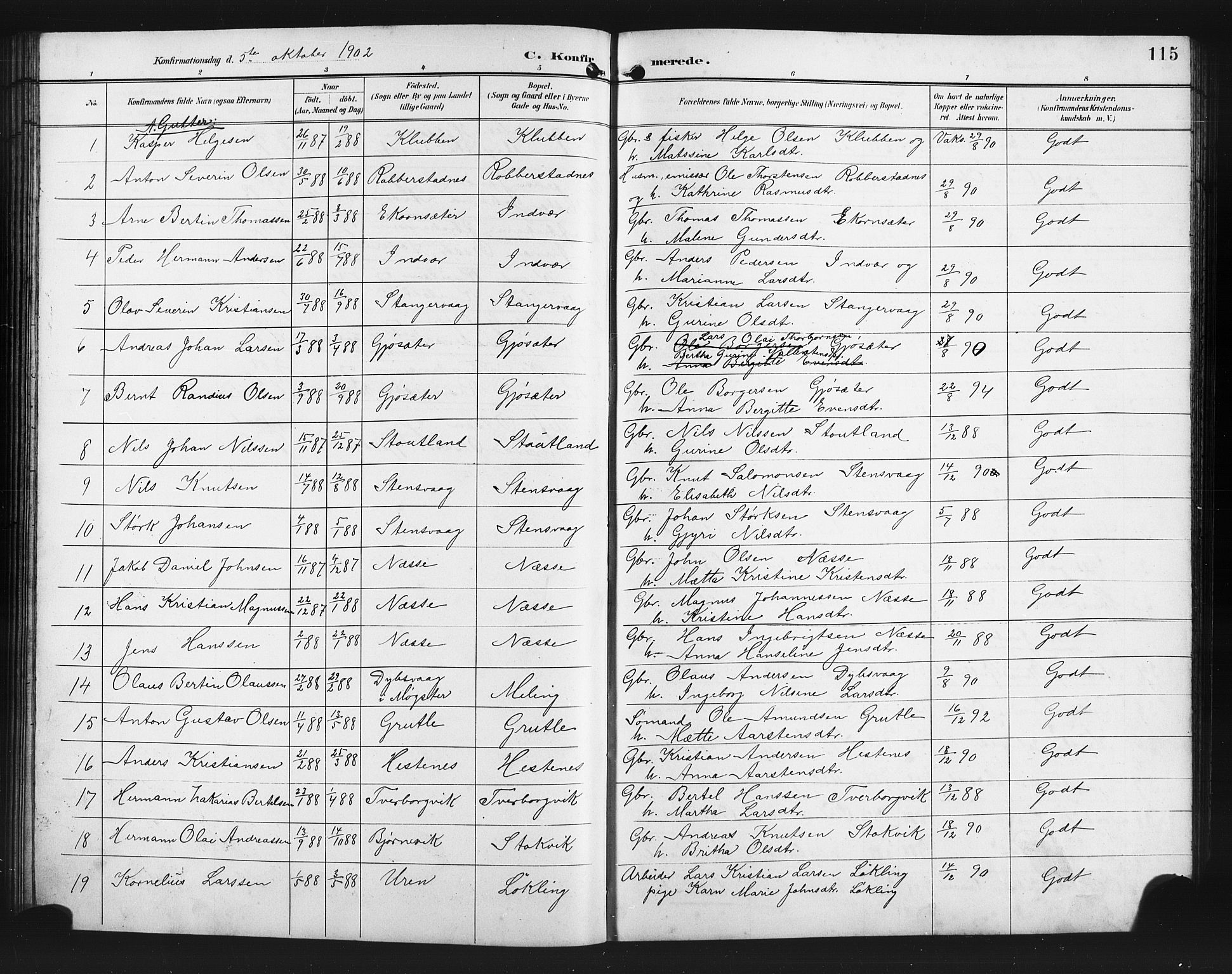 Finnås sokneprestembete, SAB/A-99925/H/Ha/Hab/Habb/L0004: Parish register (copy) no. B 4, 1897-1907, p. 115