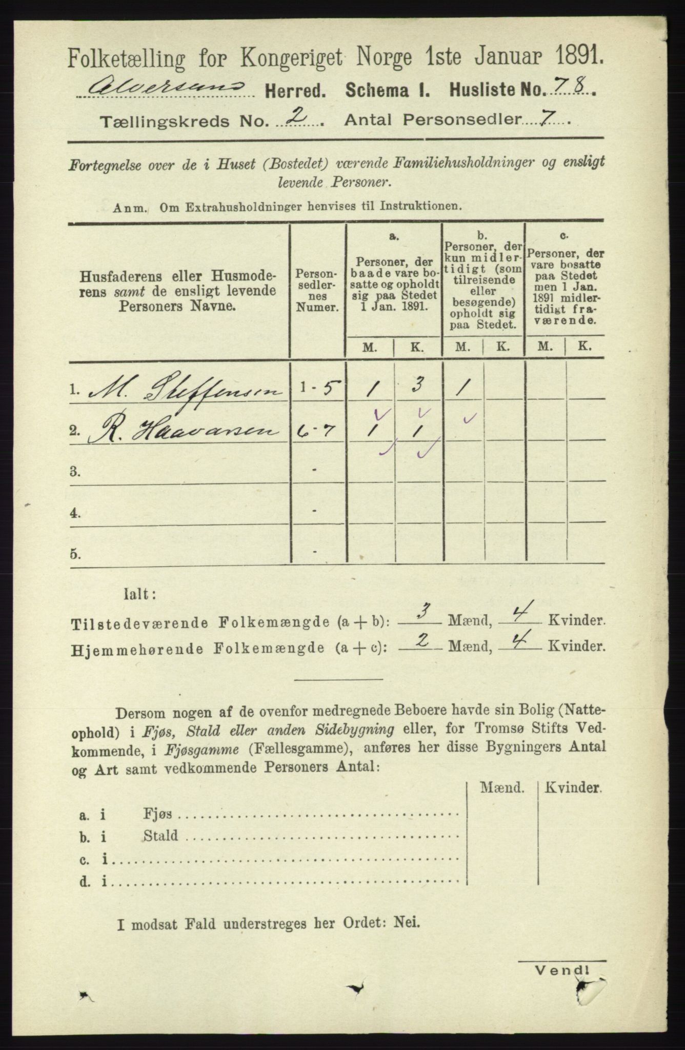 RA, 1891 census for 1257 Alversund, 1891, p. 458