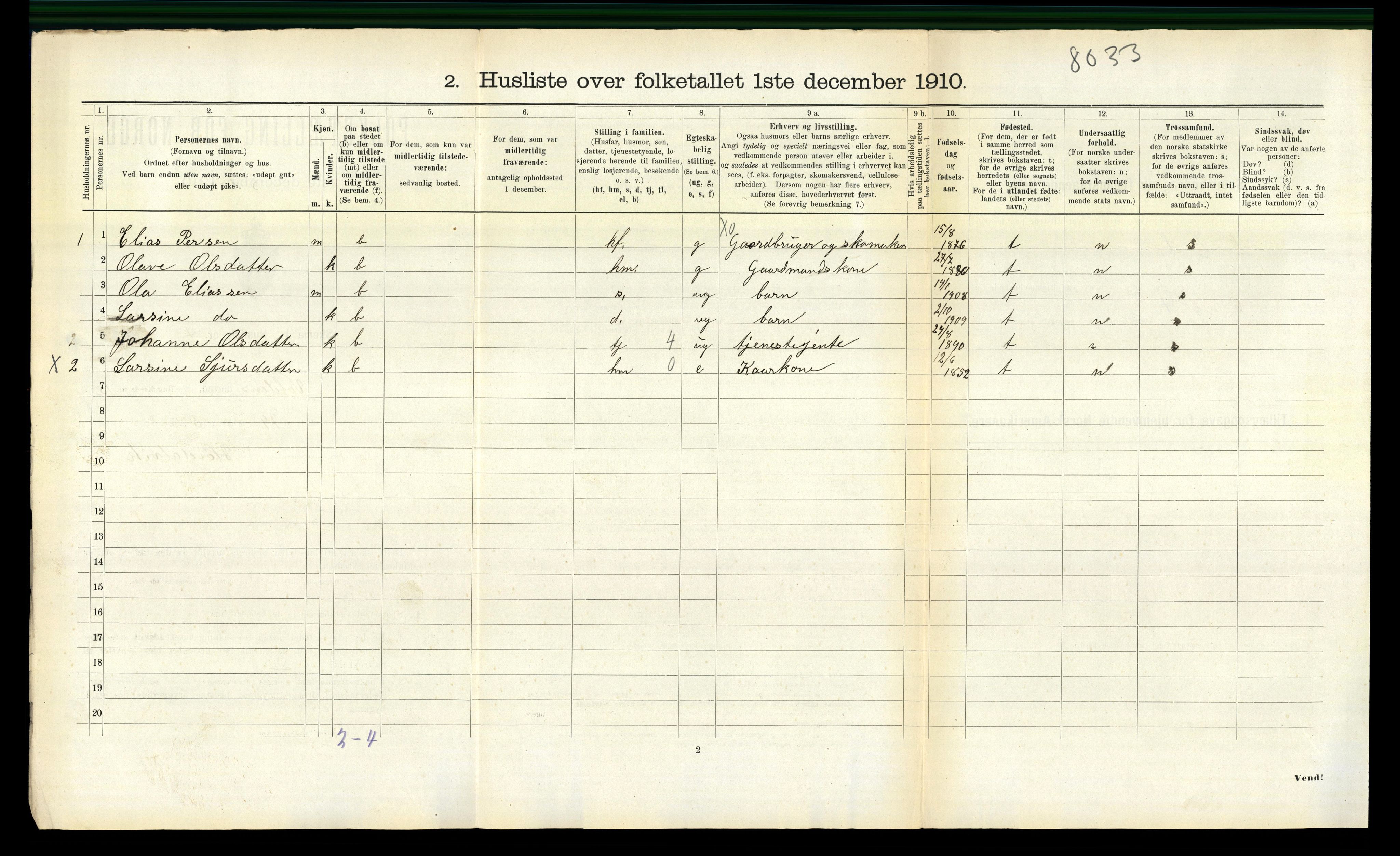 RA, 1910 census for Volda, 1910, p. 1049