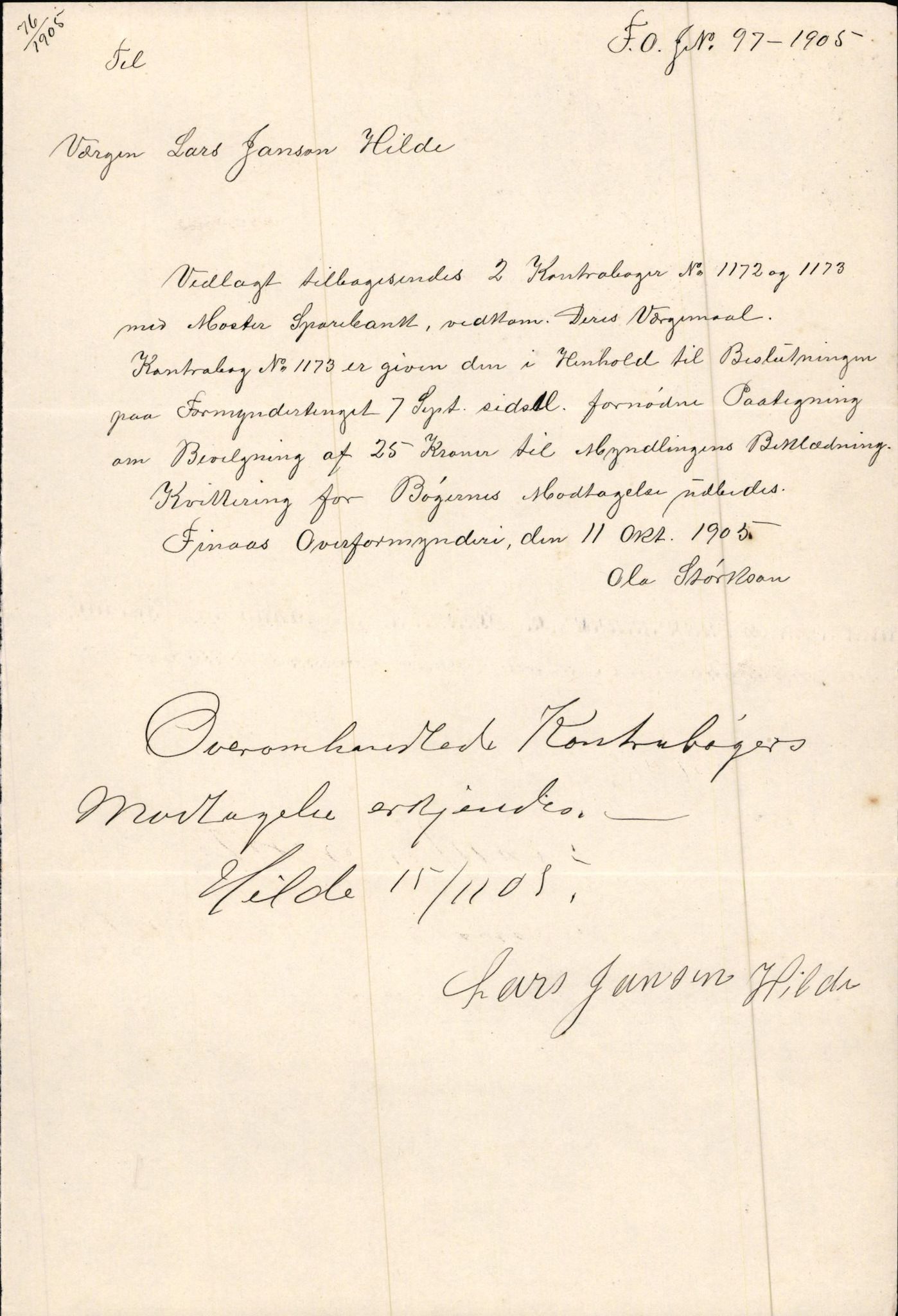 Finnaas kommune. Overformynderiet, IKAH/1218a-812/D/Da/Daa/L0002/0003: Kronologisk ordna korrespondanse / Kronologisk ordna korrespondanse, 1905-1909, p. 40