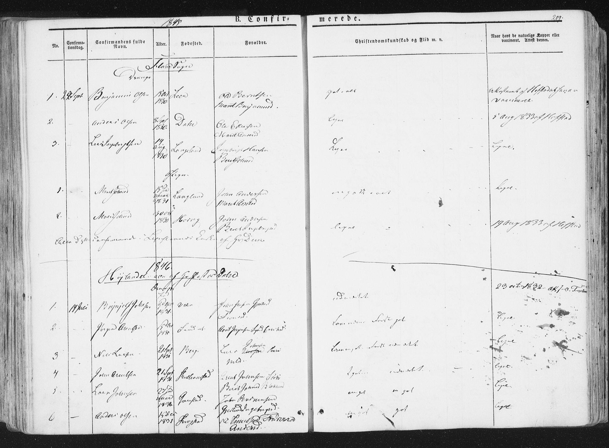 Ministerialprotokoller, klokkerbøker og fødselsregistre - Sør-Trøndelag, AV/SAT-A-1456/691/L1074: Parish register (official) no. 691A06, 1842-1852, p. 209