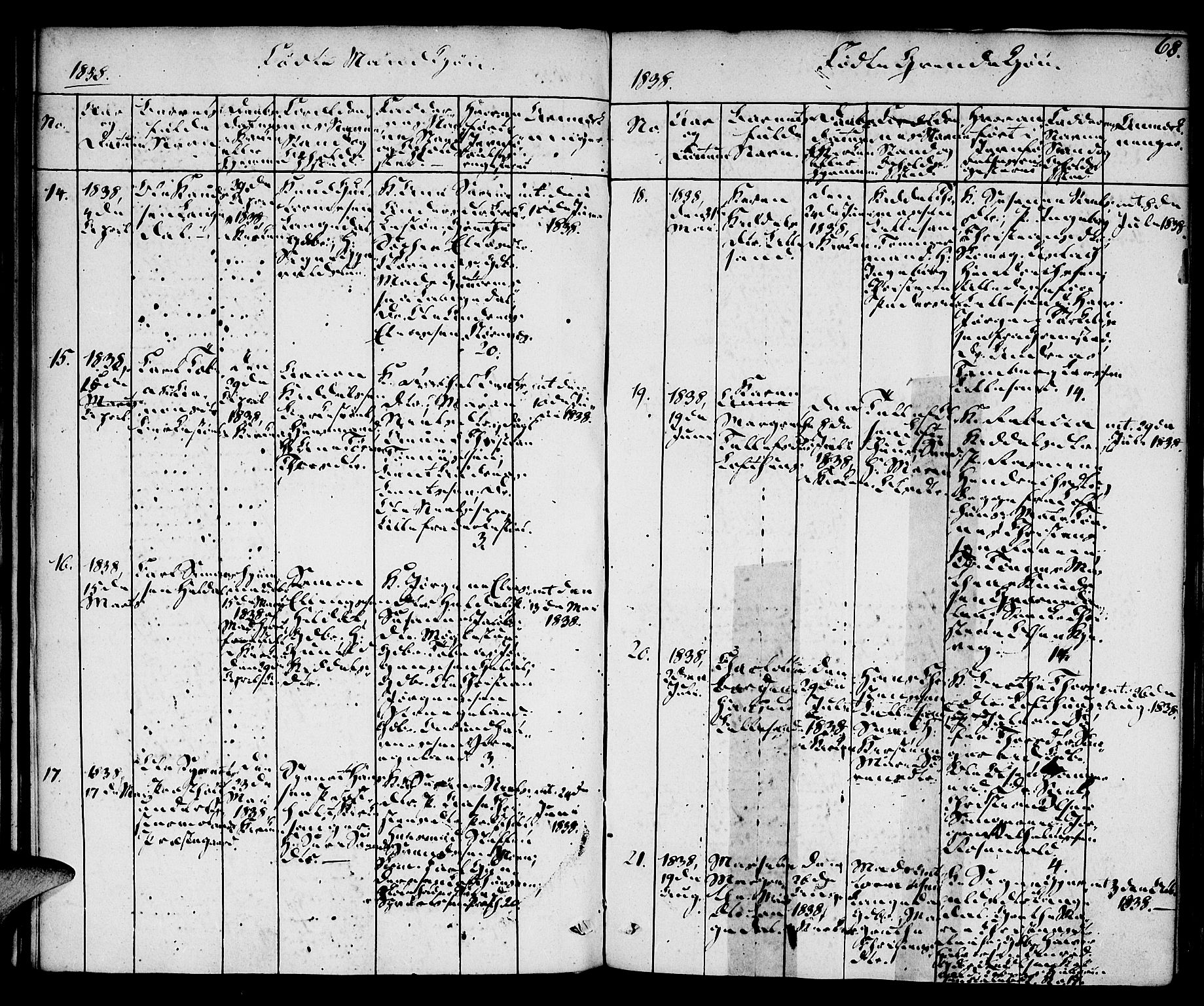 Vestre Moland sokneprestkontor, AV/SAK-1111-0046/F/Fa/Fab/L0004: Parish register (official) no. A 4, 1835-1843, p. 68