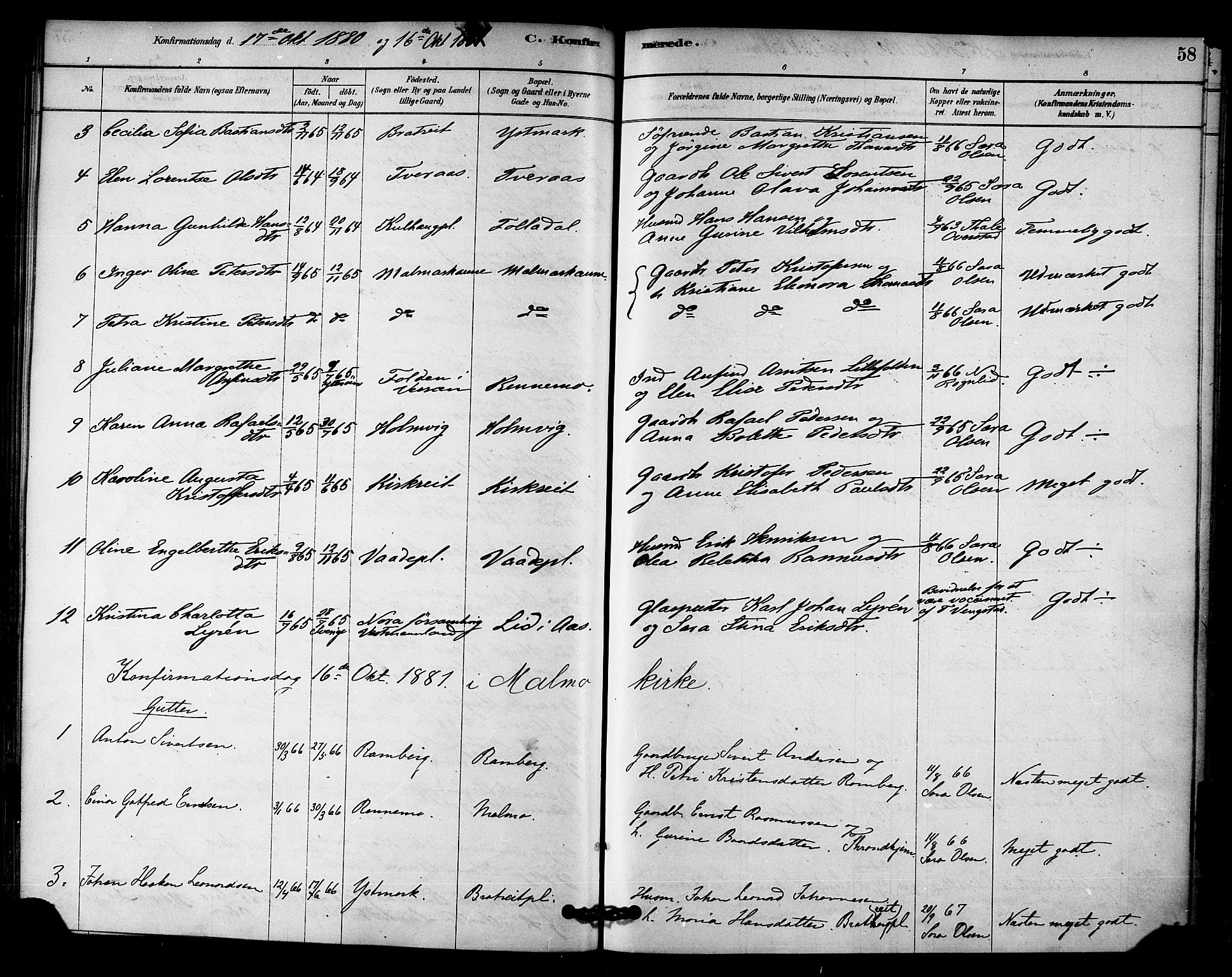 Ministerialprotokoller, klokkerbøker og fødselsregistre - Nord-Trøndelag, SAT/A-1458/745/L0429: Parish register (official) no. 745A01, 1878-1894, p. 58