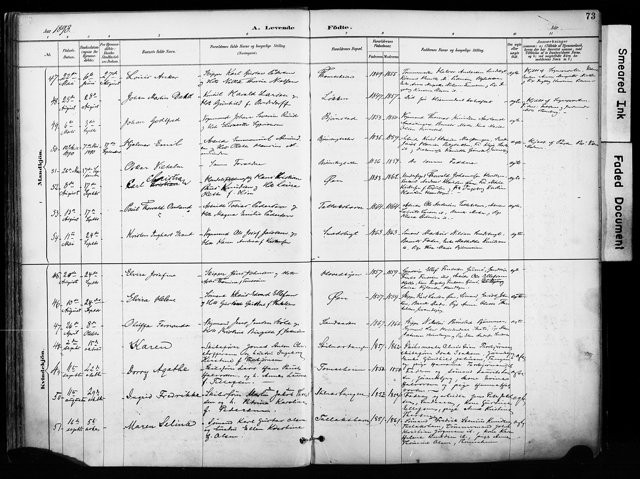 Kragerø kirkebøker, AV/SAKO-A-278/F/Fa/L0013: Parish register (official) no. 13, 1887-1915, p. 73
