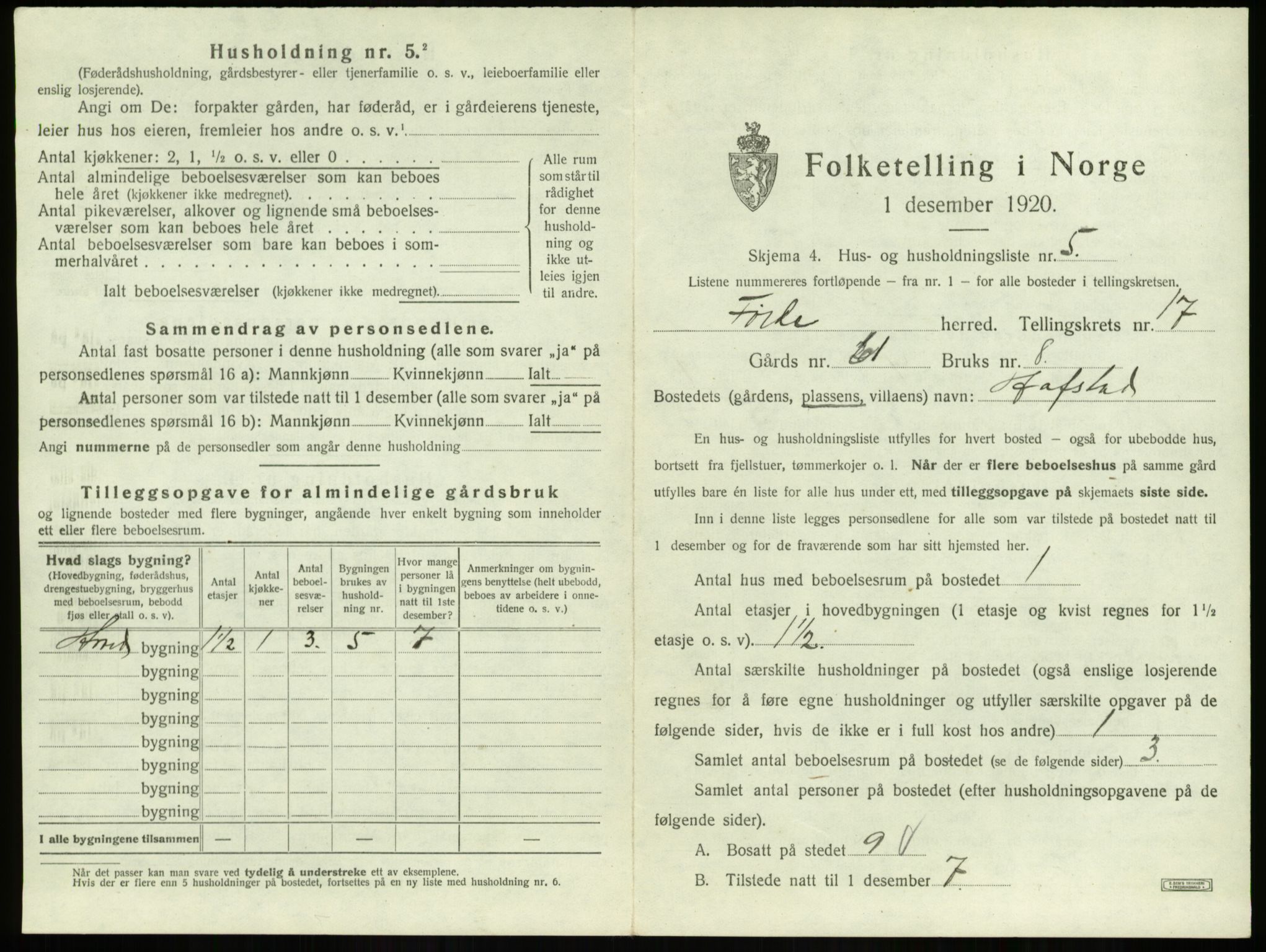 SAB, 1920 census for Førde, 1920, p. 903