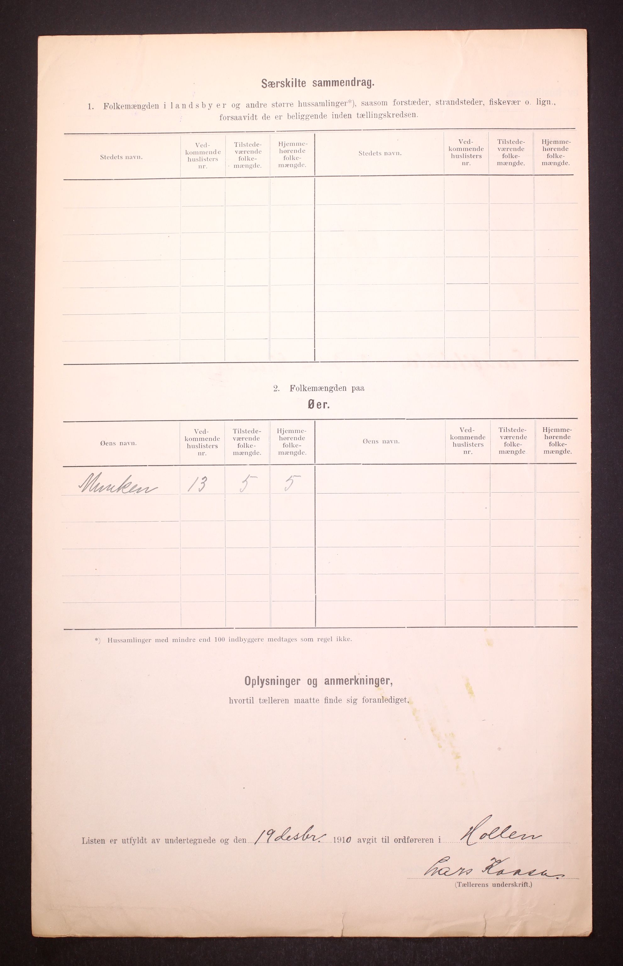 RA, 1910 census for Holla, 1910, p. 6