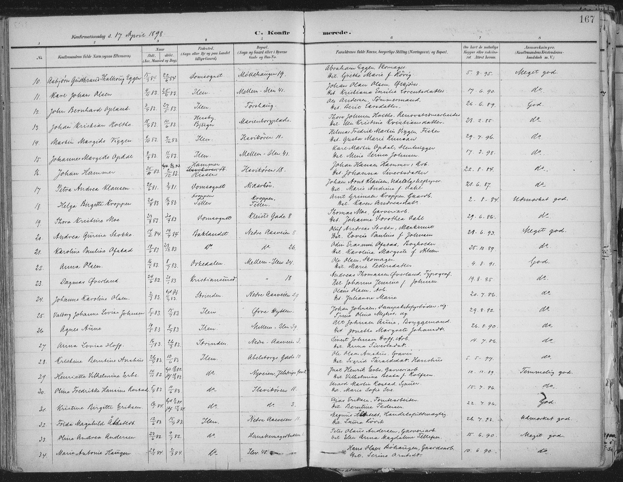 Ministerialprotokoller, klokkerbøker og fødselsregistre - Sør-Trøndelag, SAT/A-1456/603/L0167: Parish register (official) no. 603A06, 1896-1932, p. 167