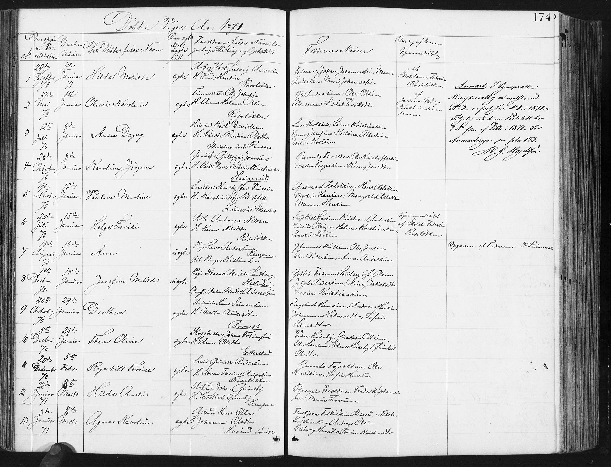 Østre Aker prestekontor Kirkebøker, SAO/A-10840/G/Ga/L0003: Parish register (copy) no. I 3, 1868-1913, p. 174