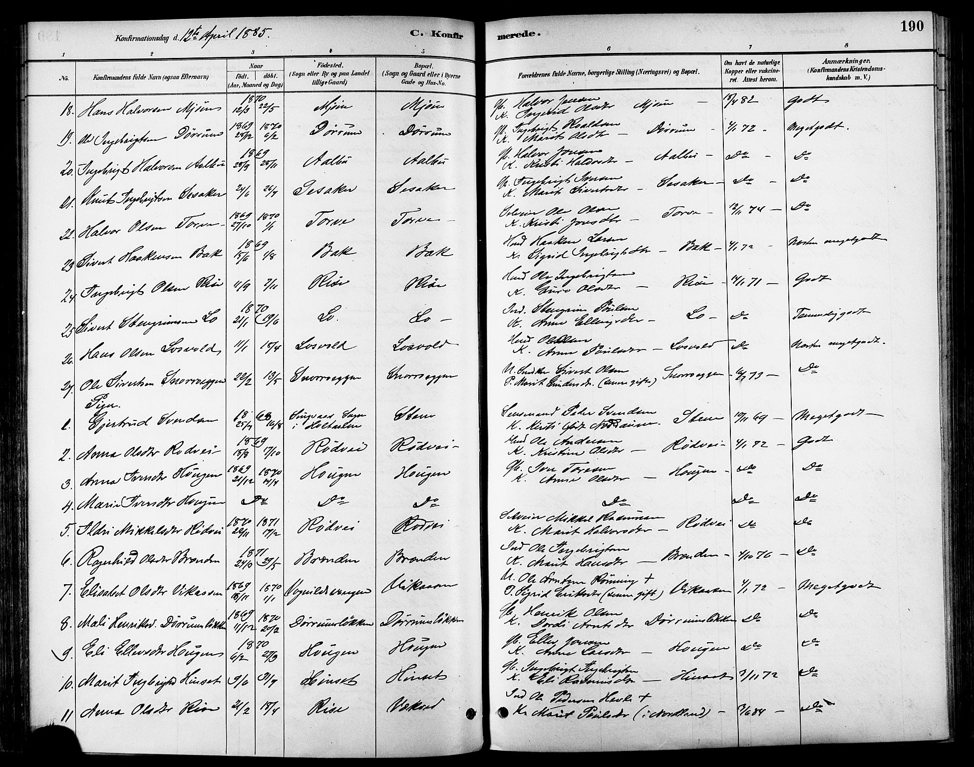 Ministerialprotokoller, klokkerbøker og fødselsregistre - Sør-Trøndelag, AV/SAT-A-1456/678/L0901: Parish register (official) no. 678A10, 1881-1894, p. 190