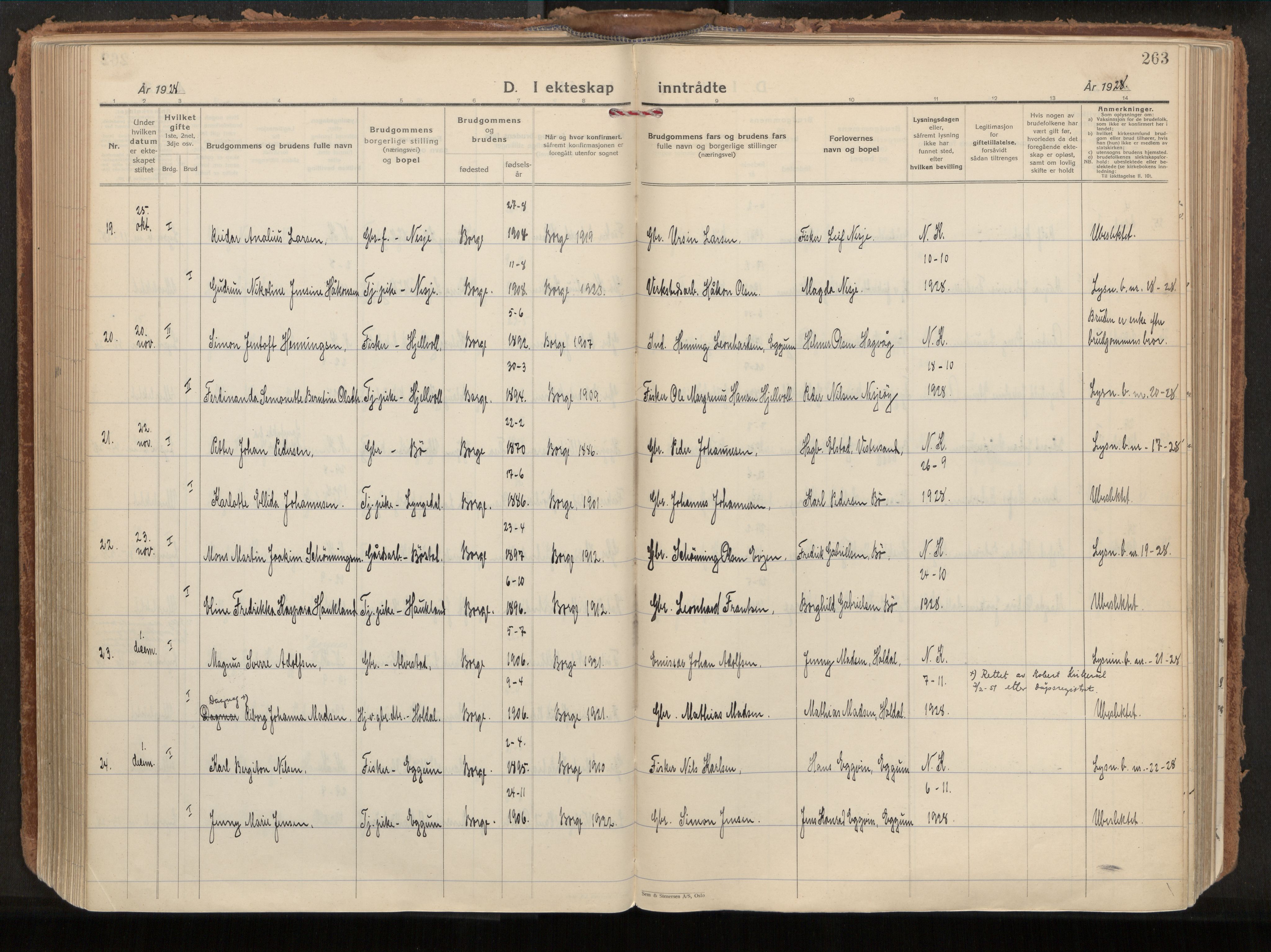 Ministerialprotokoller, klokkerbøker og fødselsregistre - Nordland, AV/SAT-A-1459/880/L1137: Parish register (official) no. 880A11, 1927-1944, p. 263