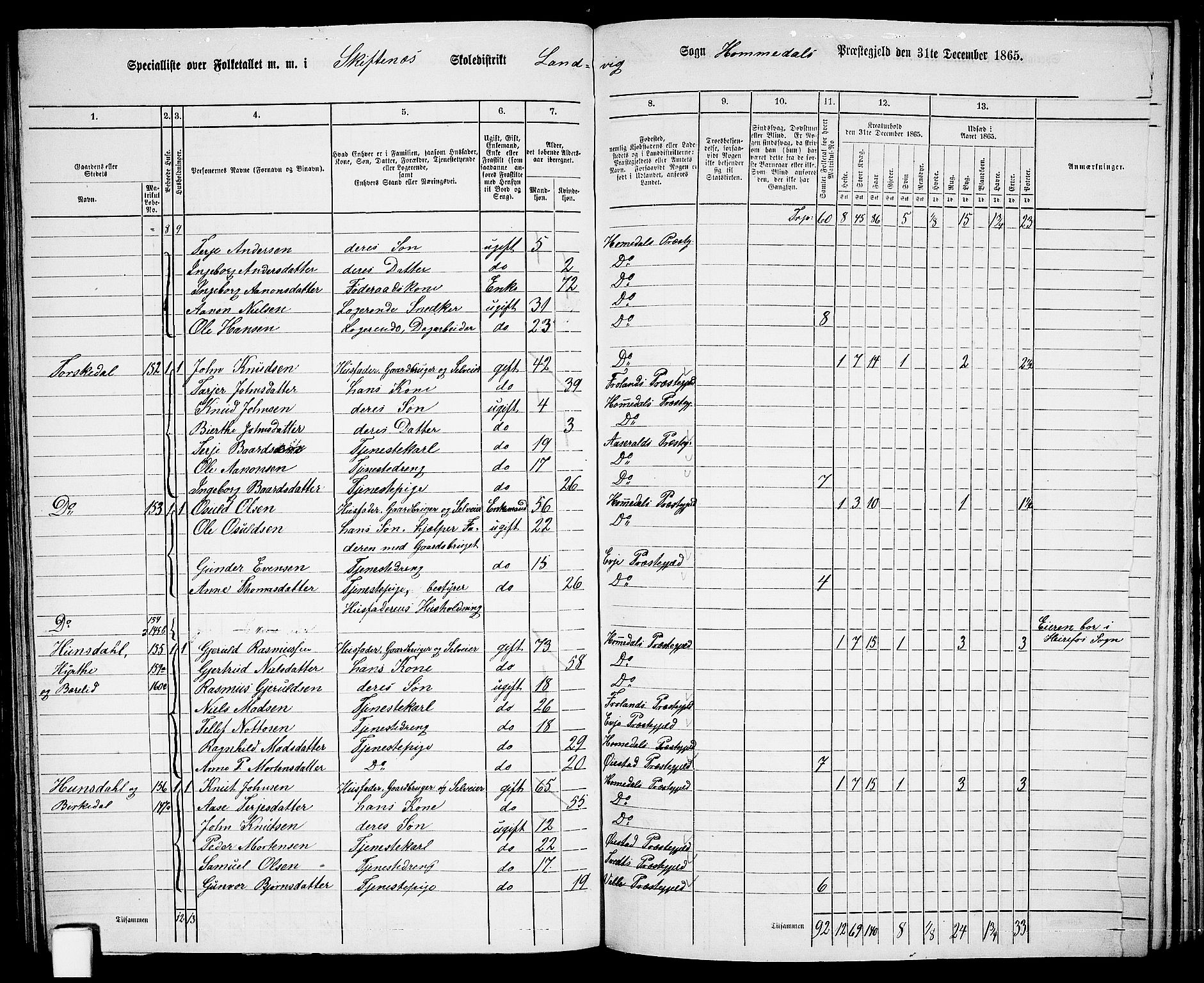 RA, 1865 census for Homedal, 1865, p. 127