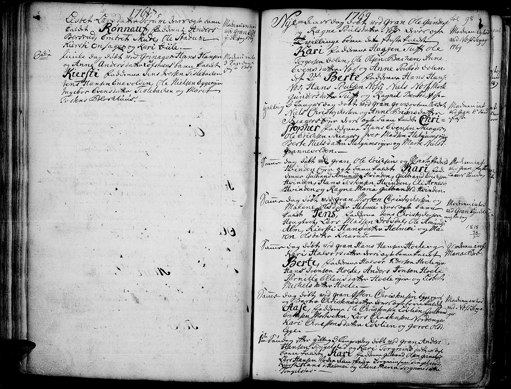 Gran prestekontor, SAH/PREST-112/H/Ha/Haa/L0004: Parish register (official) no. 4, 1759-1775, p. 98