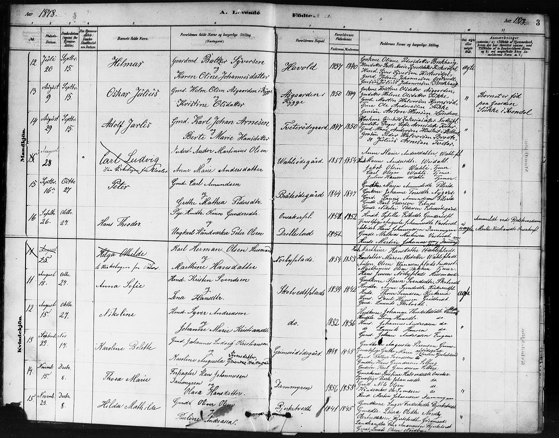 Våler prestekontor Kirkebøker, SAO/A-11083/F/Fb/L0001: Parish register (official) no. II 1, 1878-1896, p. 3
