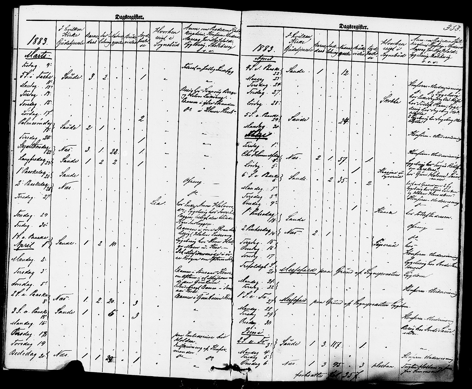 Sauherad kirkebøker, SAKO/A-298/F/Fa/L0008: Parish register (official) no. I 8, 1873-1886, p. 353