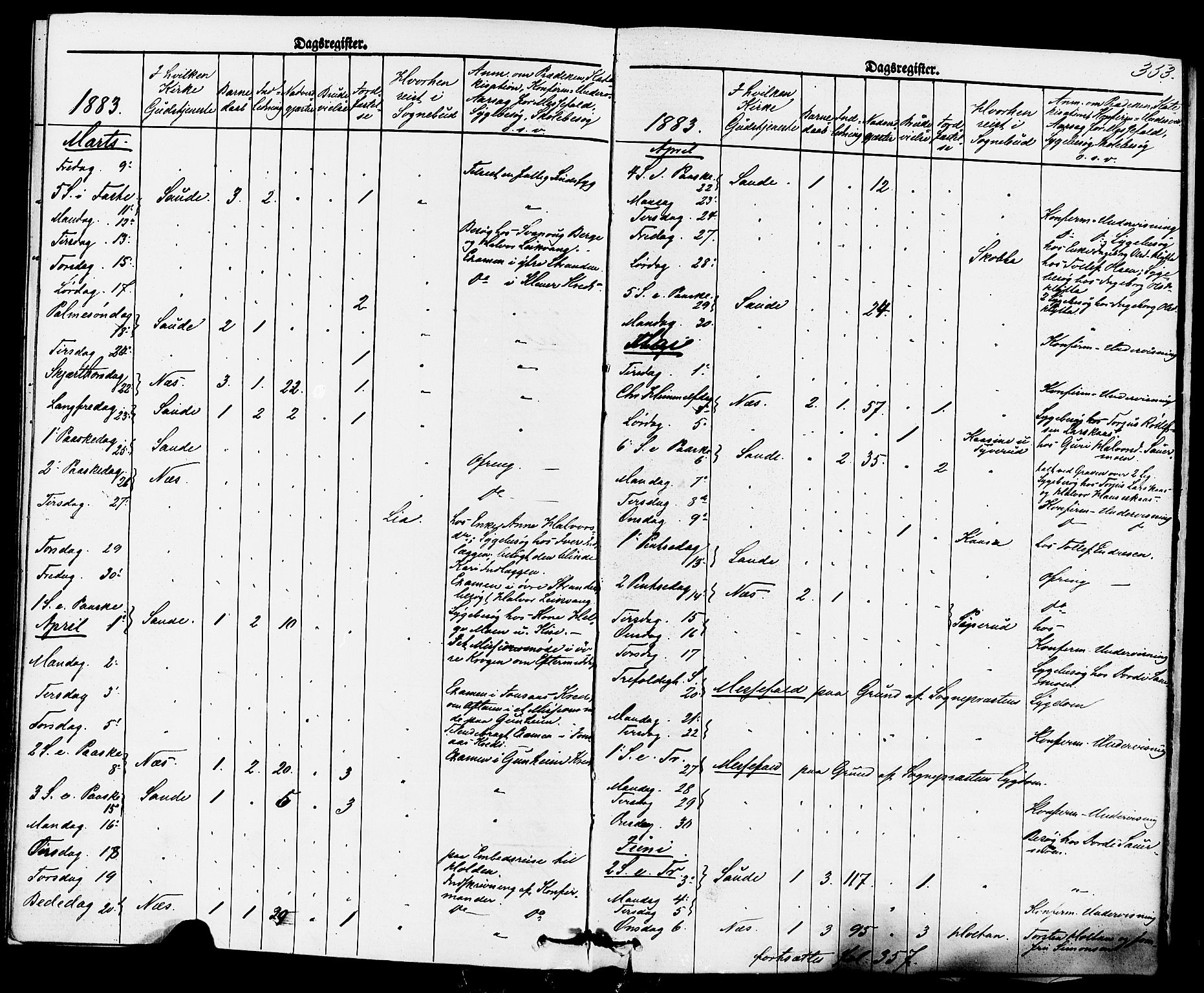 Sauherad kirkebøker, AV/SAKO-A-298/F/Fa/L0008: Parish register (official) no. I 8, 1873-1886, p. 353