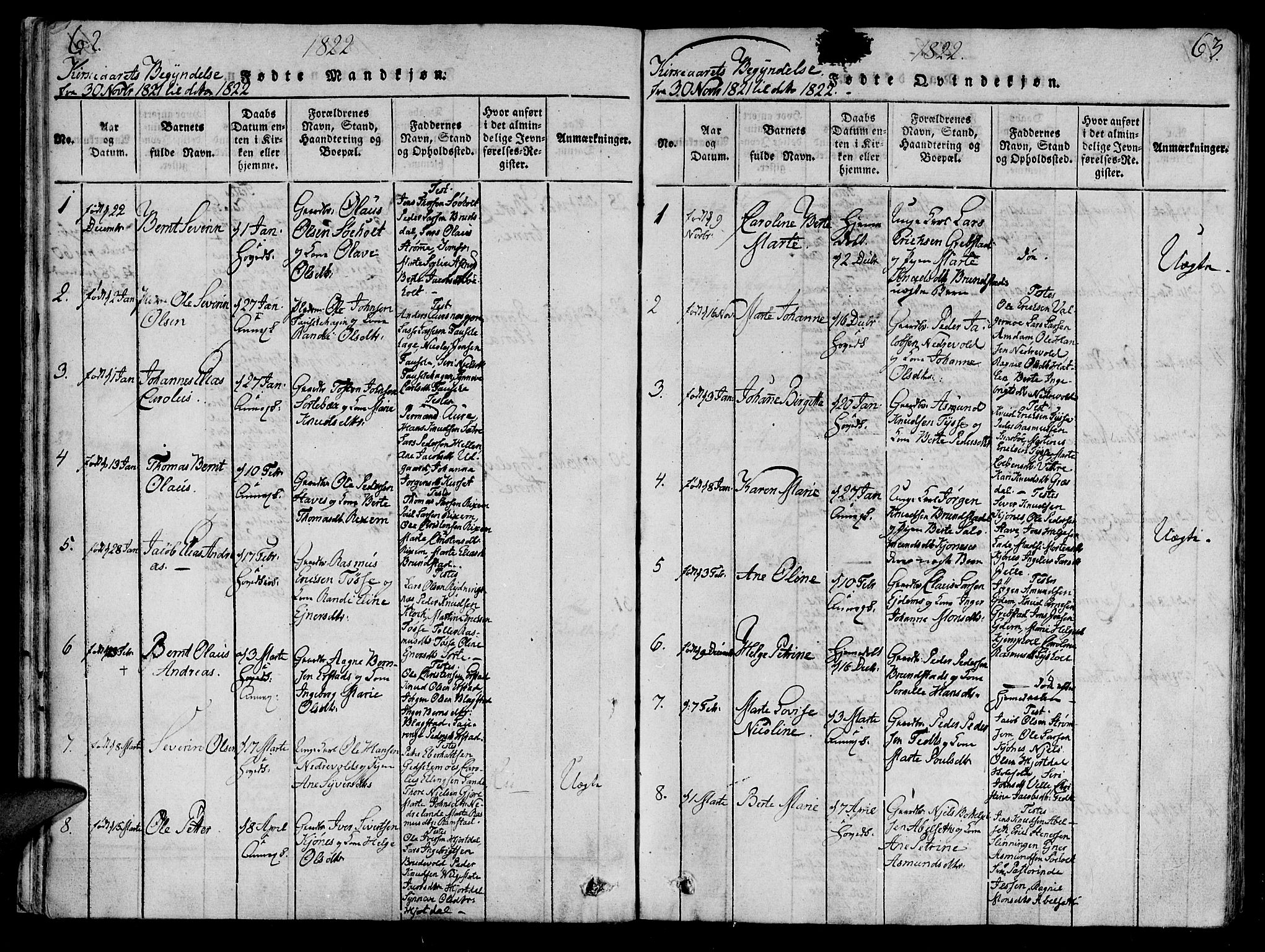 Ministerialprotokoller, klokkerbøker og fødselsregistre - Møre og Romsdal, SAT/A-1454/522/L0310: Parish register (official) no. 522A05, 1816-1832, p. 62-63