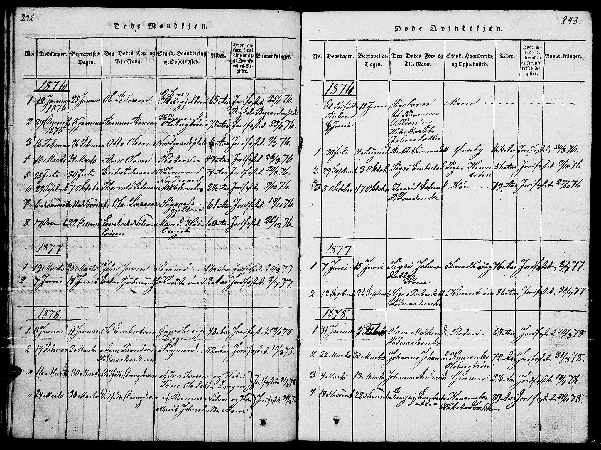 Tynset prestekontor, SAH/PREST-058/H/Ha/Hab/L0004: Parish register (copy) no. 4, 1814-1879, p. 242-243