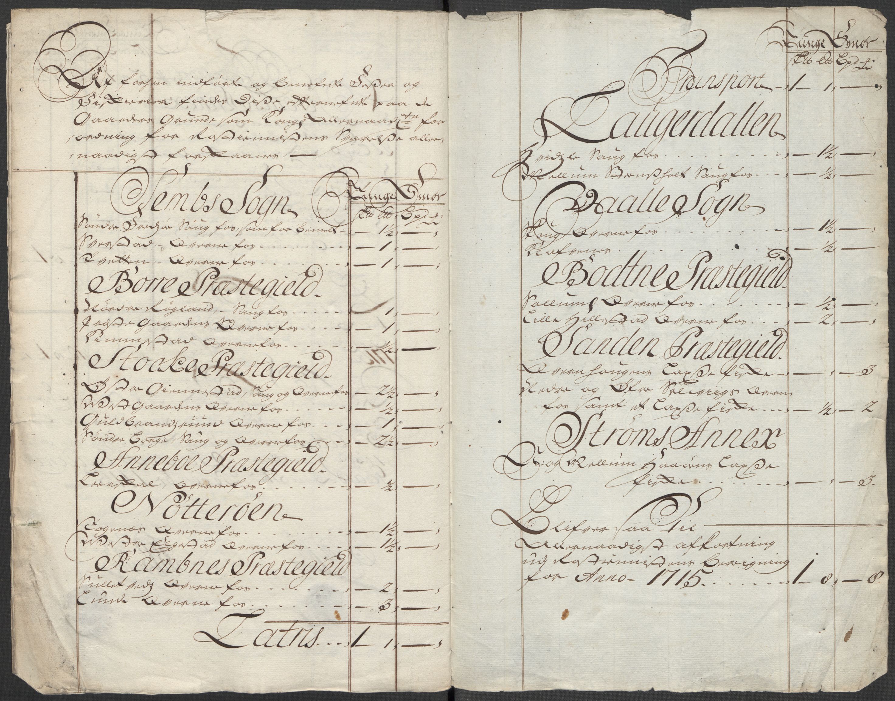 Rentekammeret inntil 1814, Reviderte regnskaper, Fogderegnskap, AV/RA-EA-4092/R32/L1879: Fogderegnskap Jarlsberg grevskap, 1714-1715, p. 460