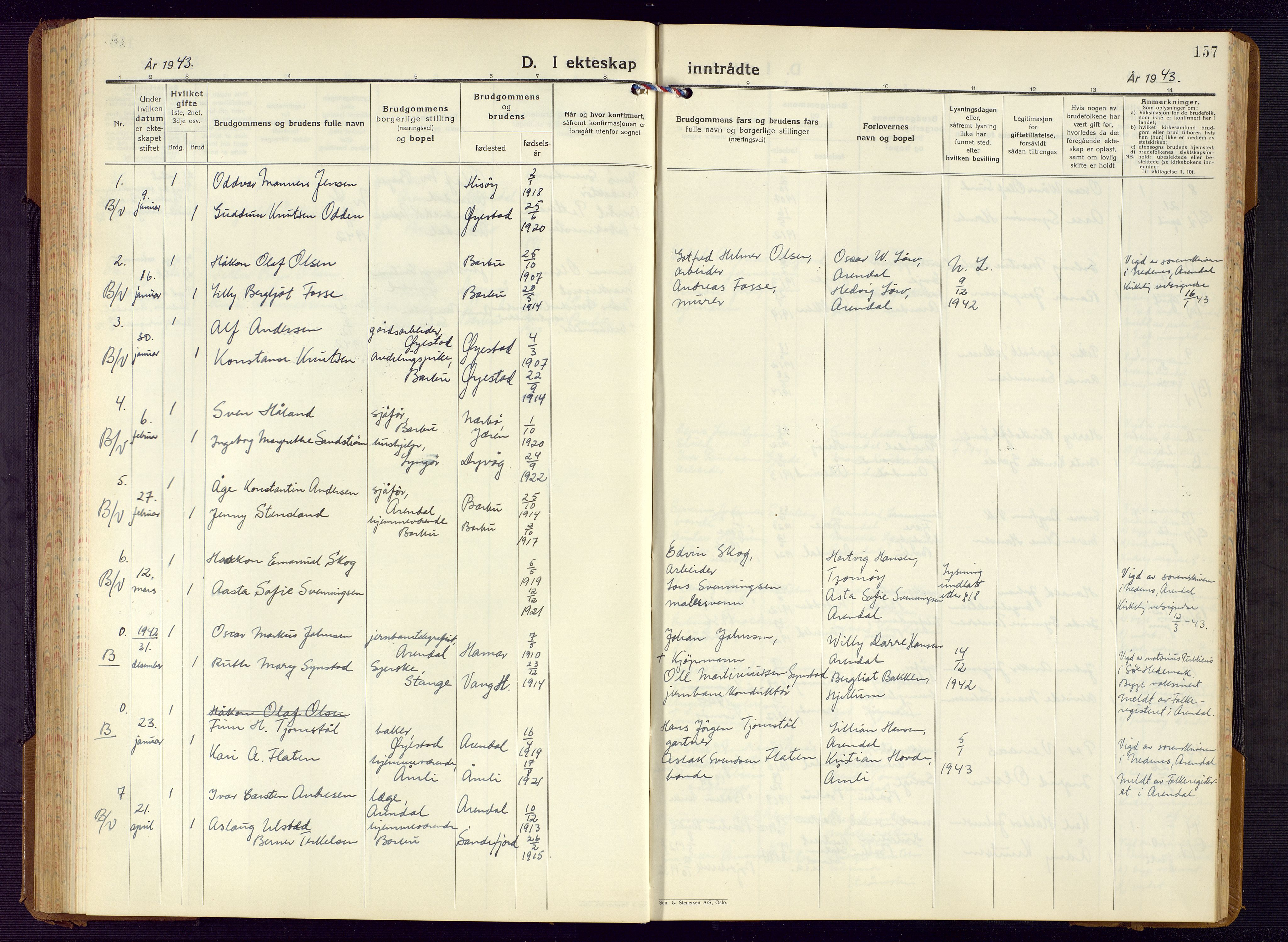 Barbu sokneprestkontor, AV/SAK-1111-0003/F/Fb/L0006: Parish register (copy) no. B 6, 1937-1947, p. 157