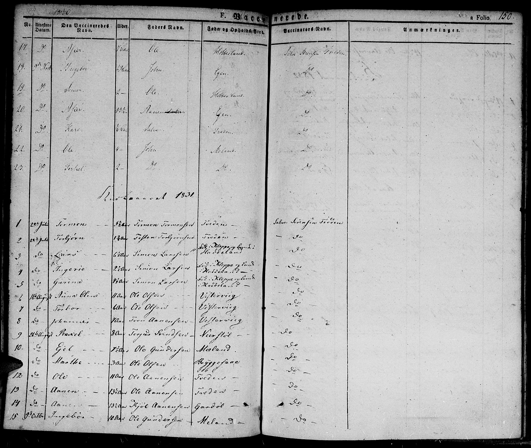 Hægebostad sokneprestkontor, AV/SAK-1111-0024/F/Fa/Fab/L0001: Parish register (official) no. A 1, 1823-1867, p. 150