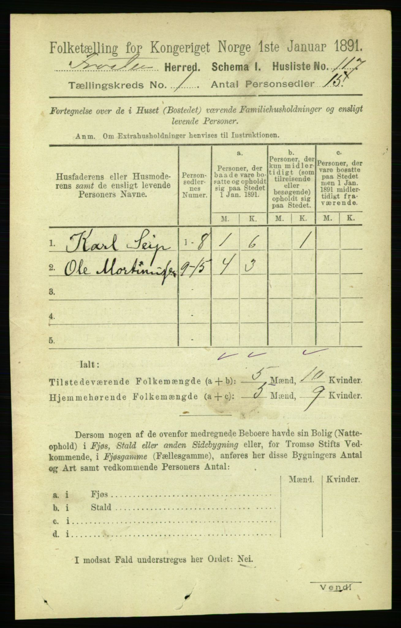 RA, 1891 census for 1717 Frosta, 1891, p. 139