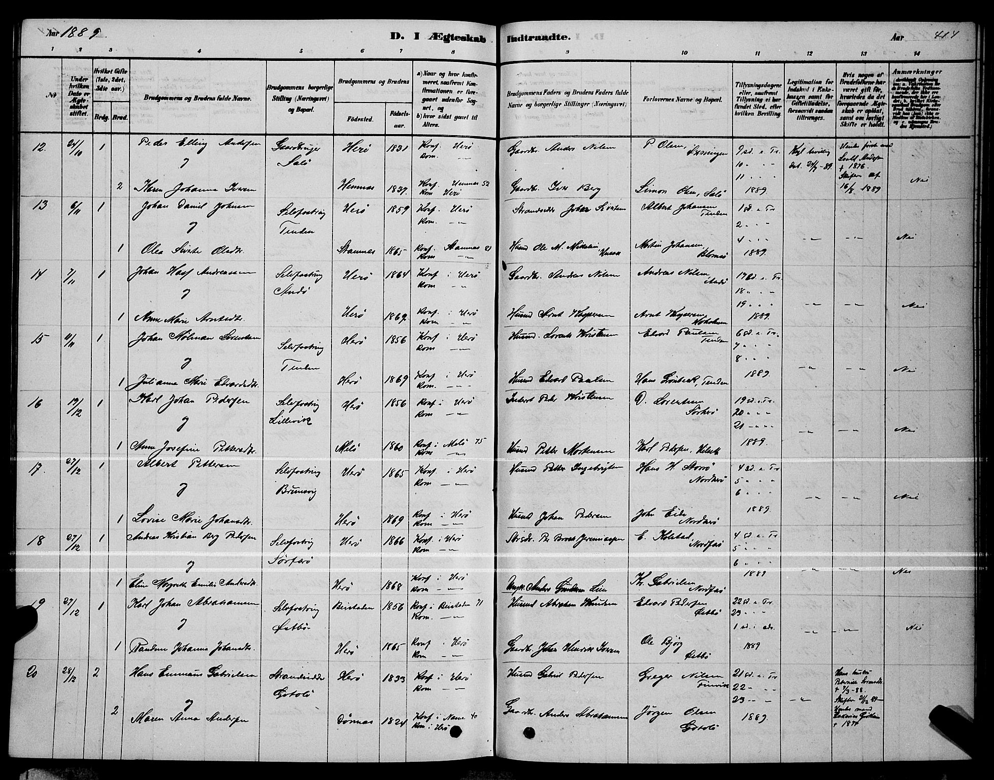 Ministerialprotokoller, klokkerbøker og fødselsregistre - Nordland, AV/SAT-A-1459/834/L0513: Parish register (copy) no. 834C04, 1877-1892, p. 414