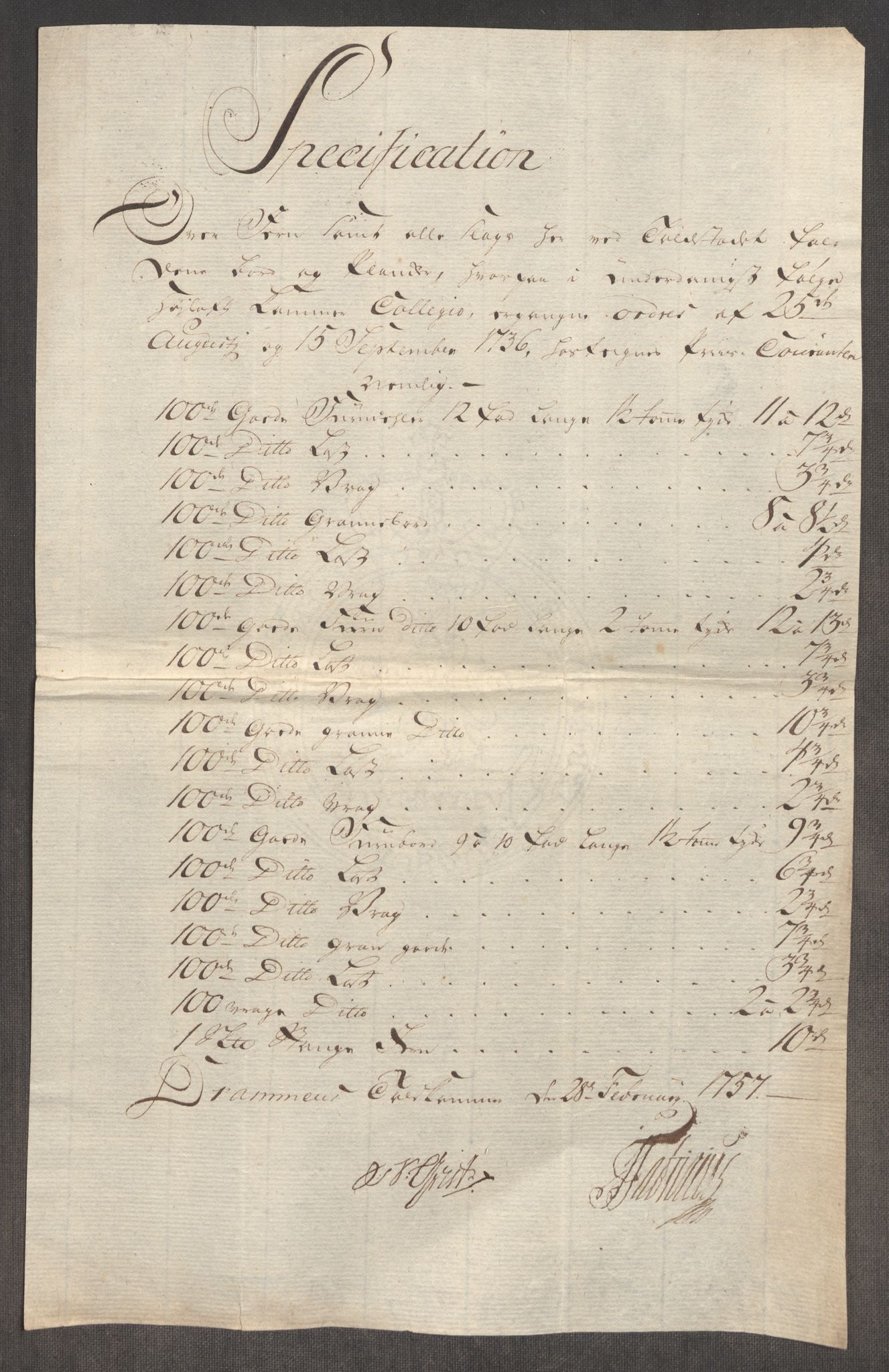Rentekammeret inntil 1814, Realistisk ordnet avdeling, RA/EA-4070/Oe/L0005: [Ø1]: Priskuranter, 1753-1757, p. 735