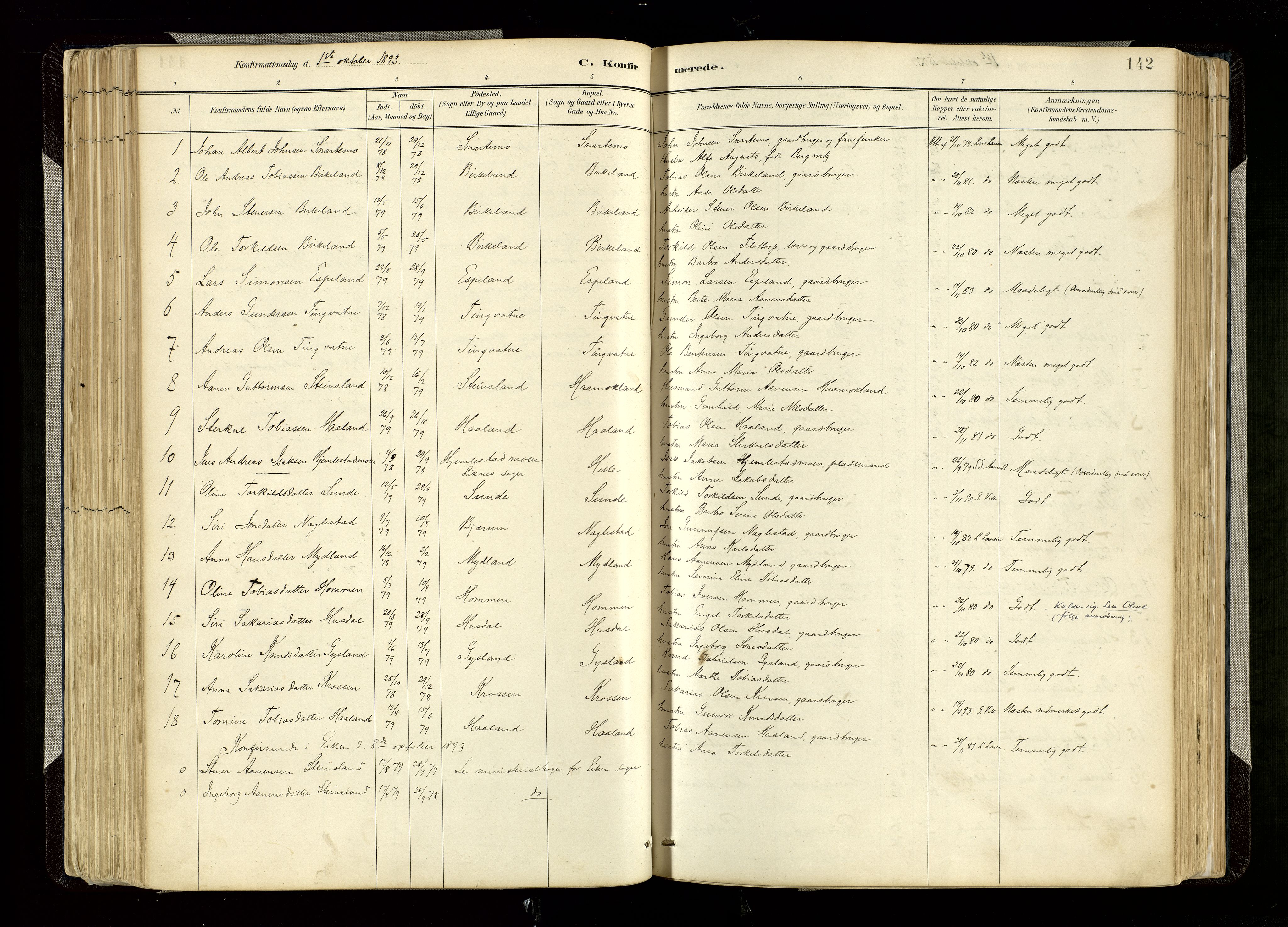 Hægebostad sokneprestkontor, AV/SAK-1111-0024/F/Fa/Faa/L0006: Parish register (official) no. A 6, 1887-1929, p. 142