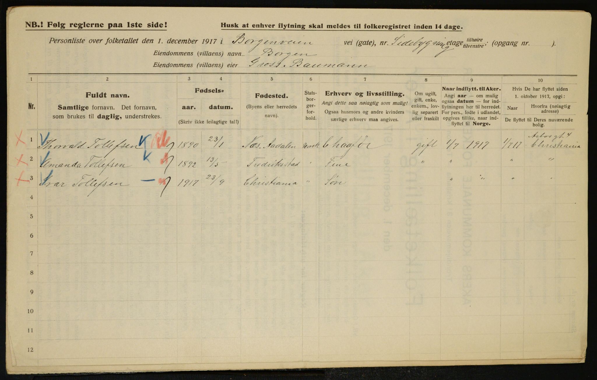 OBA, Municipal Census 1917 for Aker, 1917, p. 8831