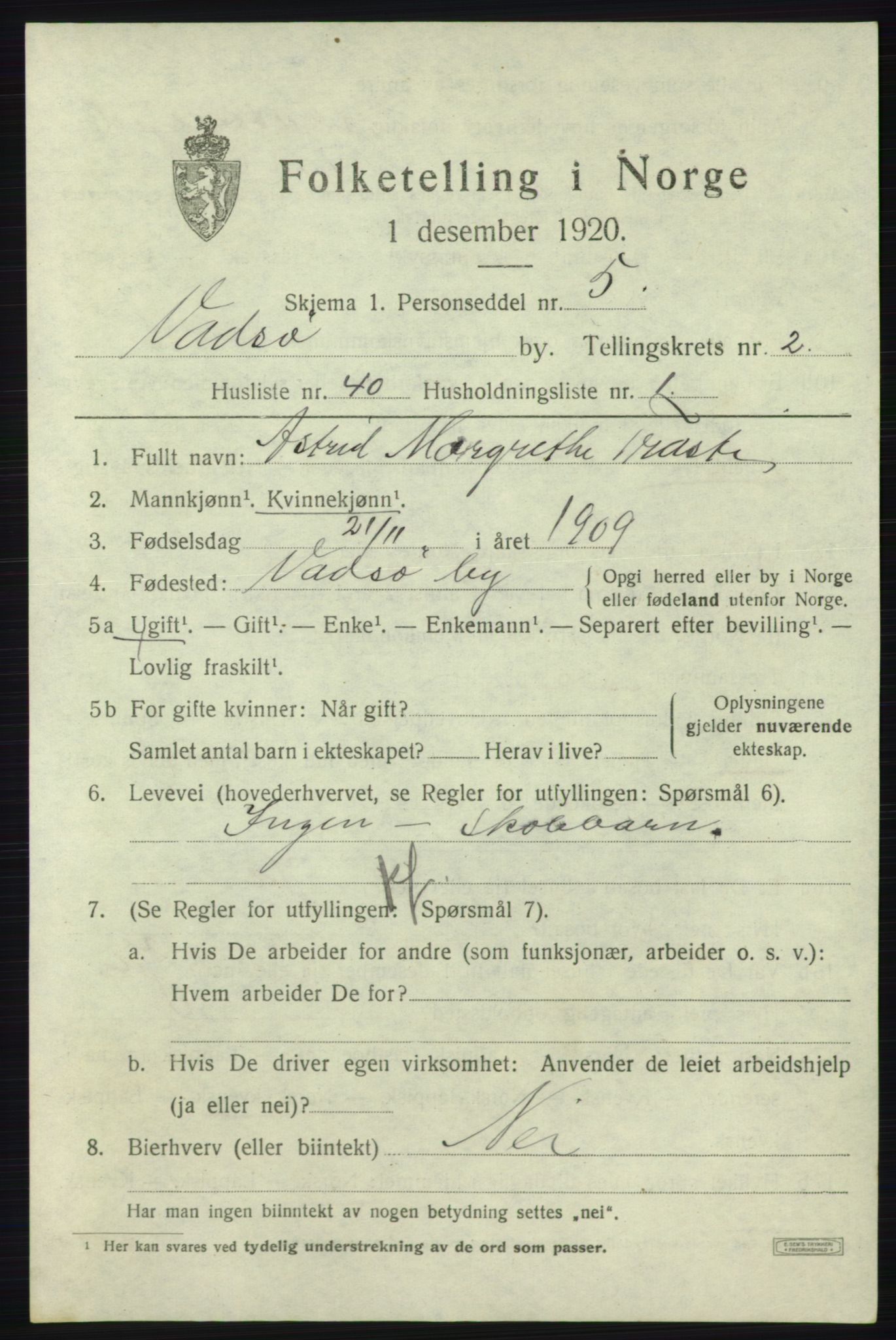 SATØ, 1920 census for Vadsø, 1920, p. 3867