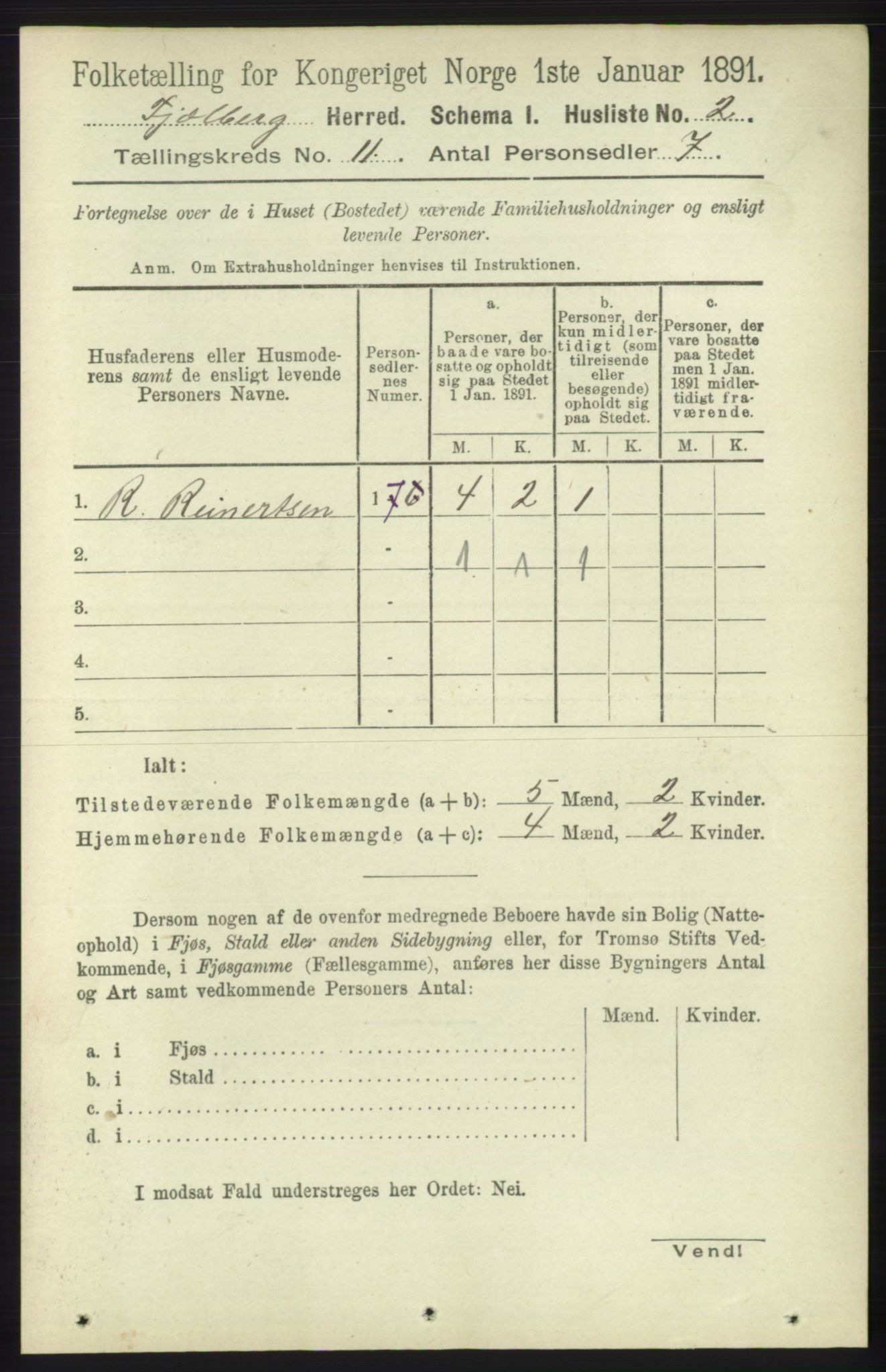 RA, 1891 census for 1213 Fjelberg, 1891, p. 4055