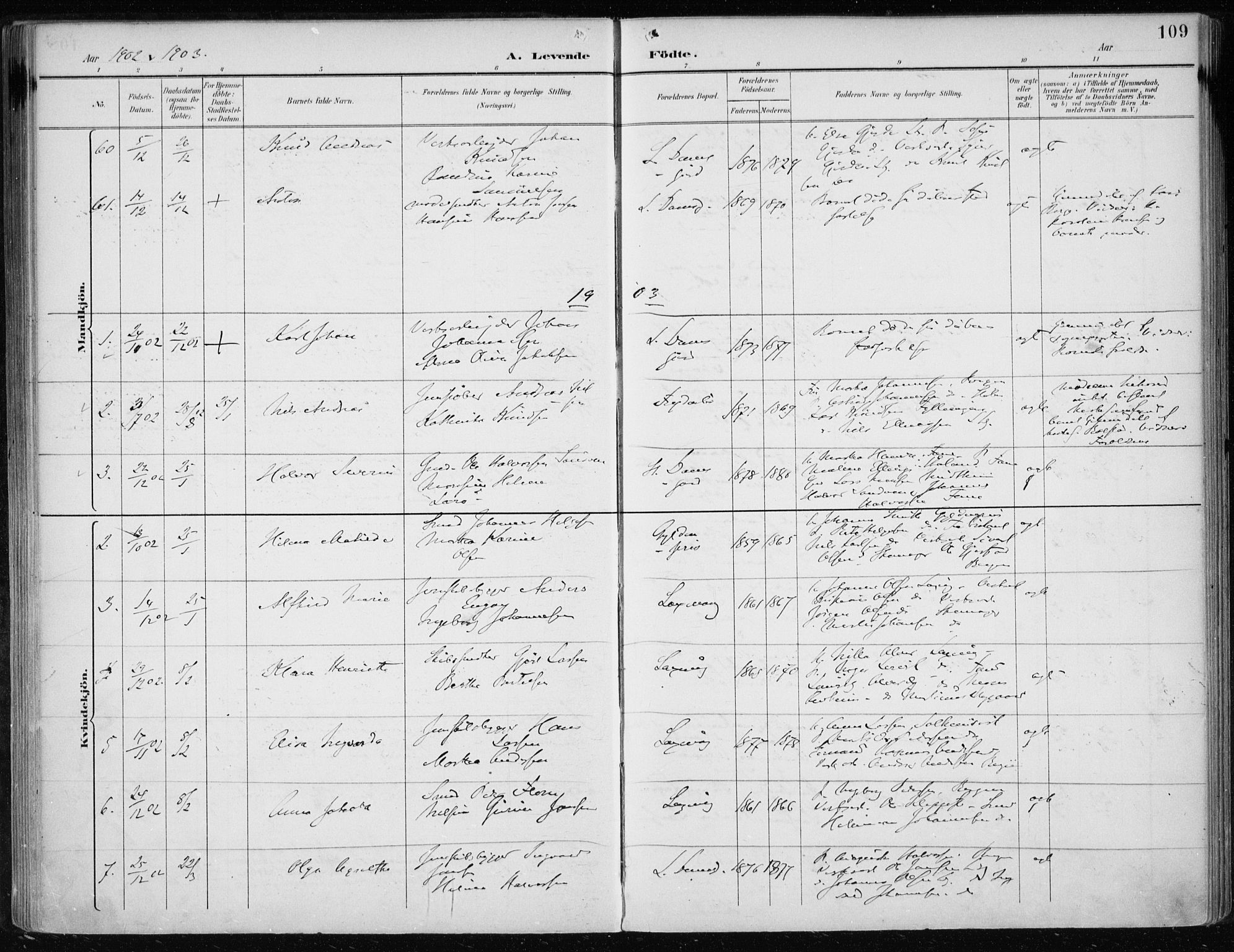 Askøy Sokneprestembete, SAB/A-74101/H/Ha/Haa/Haae/L0003: Parish register (official) no. E 3, 1891-1903, p. 109